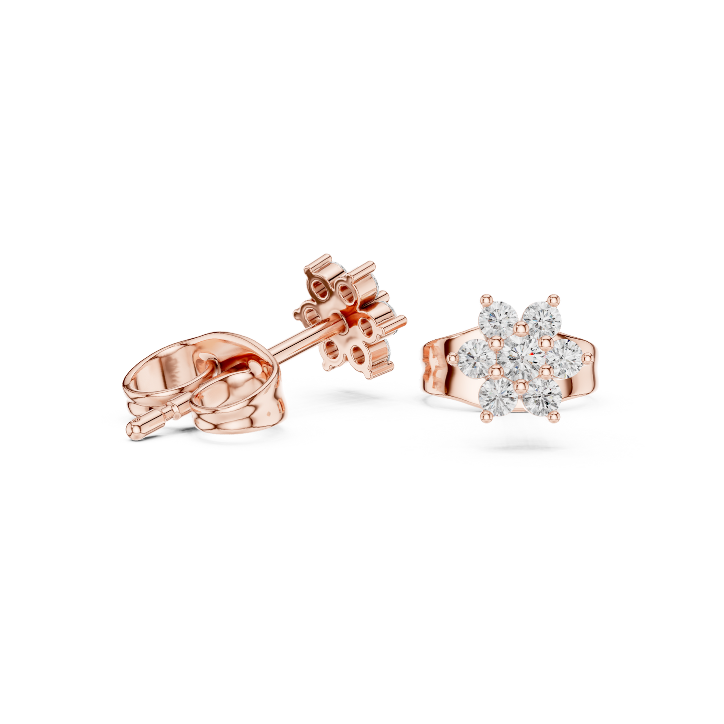 Round Cut Lab Grown Diamond Stud Earrings in Rose Gold