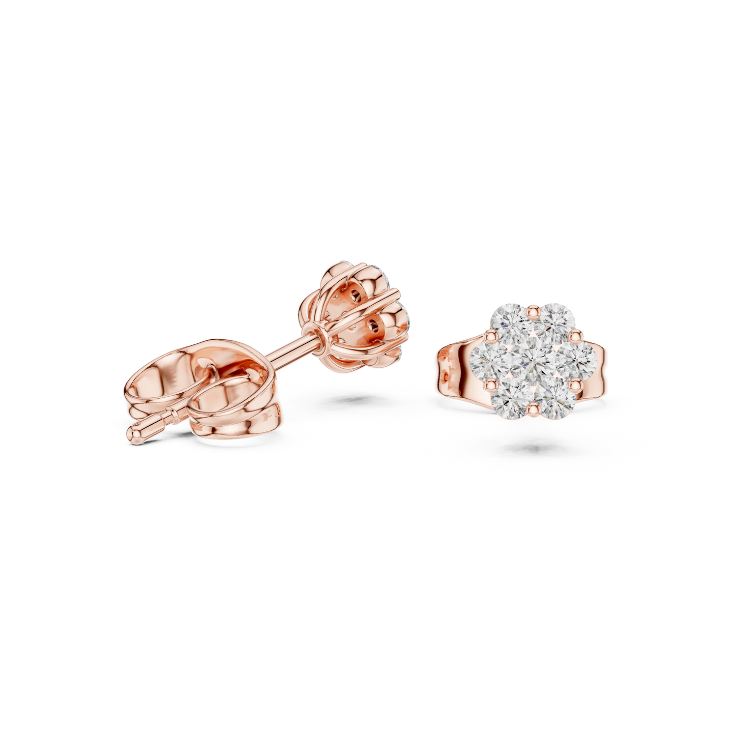 Round Cut Lab Grown Diamond Stud Earrings in Rose Gold