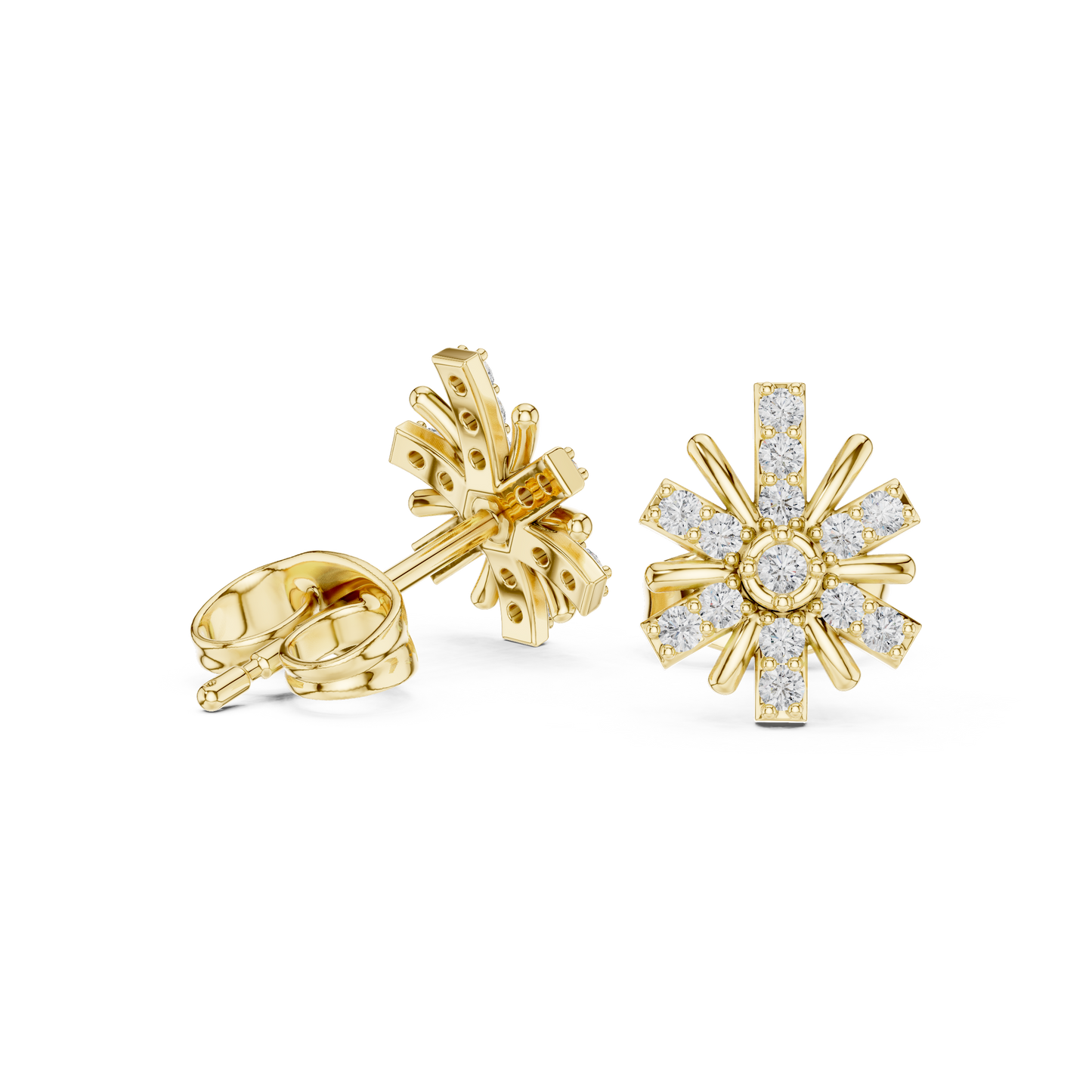Round Cut Lab Grown Diamond Stud Earrings in Yellow Gold