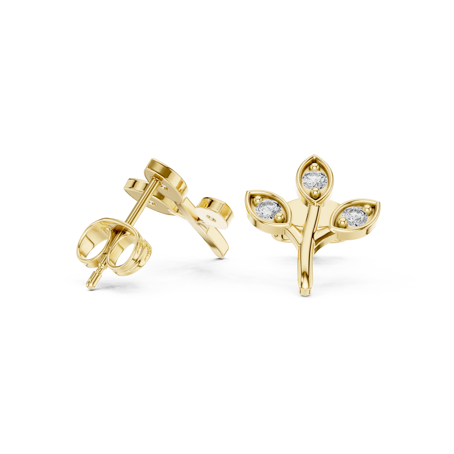 Round Cut Lab Grown Diamond Stud Earrings in Yellow Gold