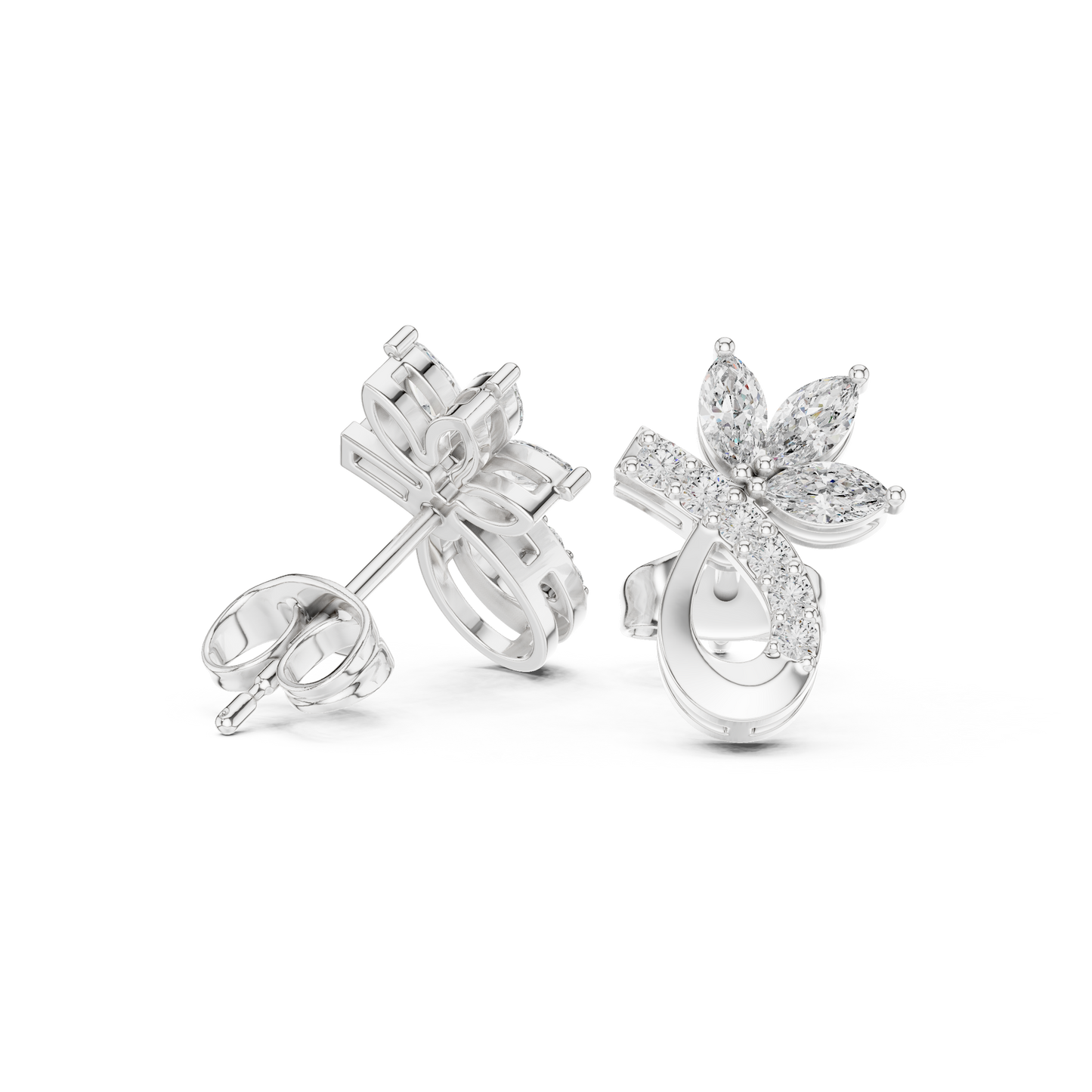 Marquise Round Cut Lab Grown Diamond Stud Earrings in Platinum