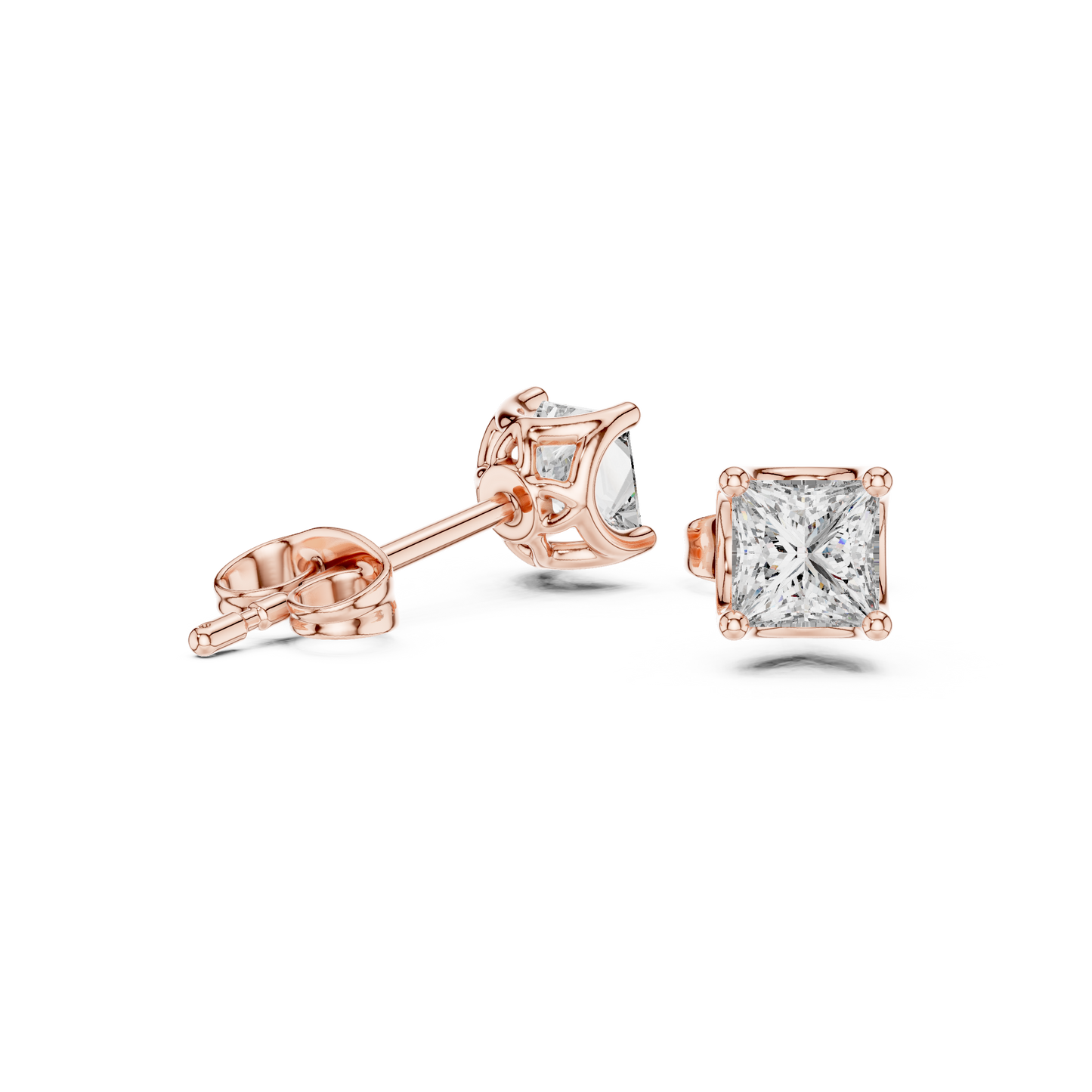 Princess Cut Lab Grown Diamond Stud Earrings in Rose Gold