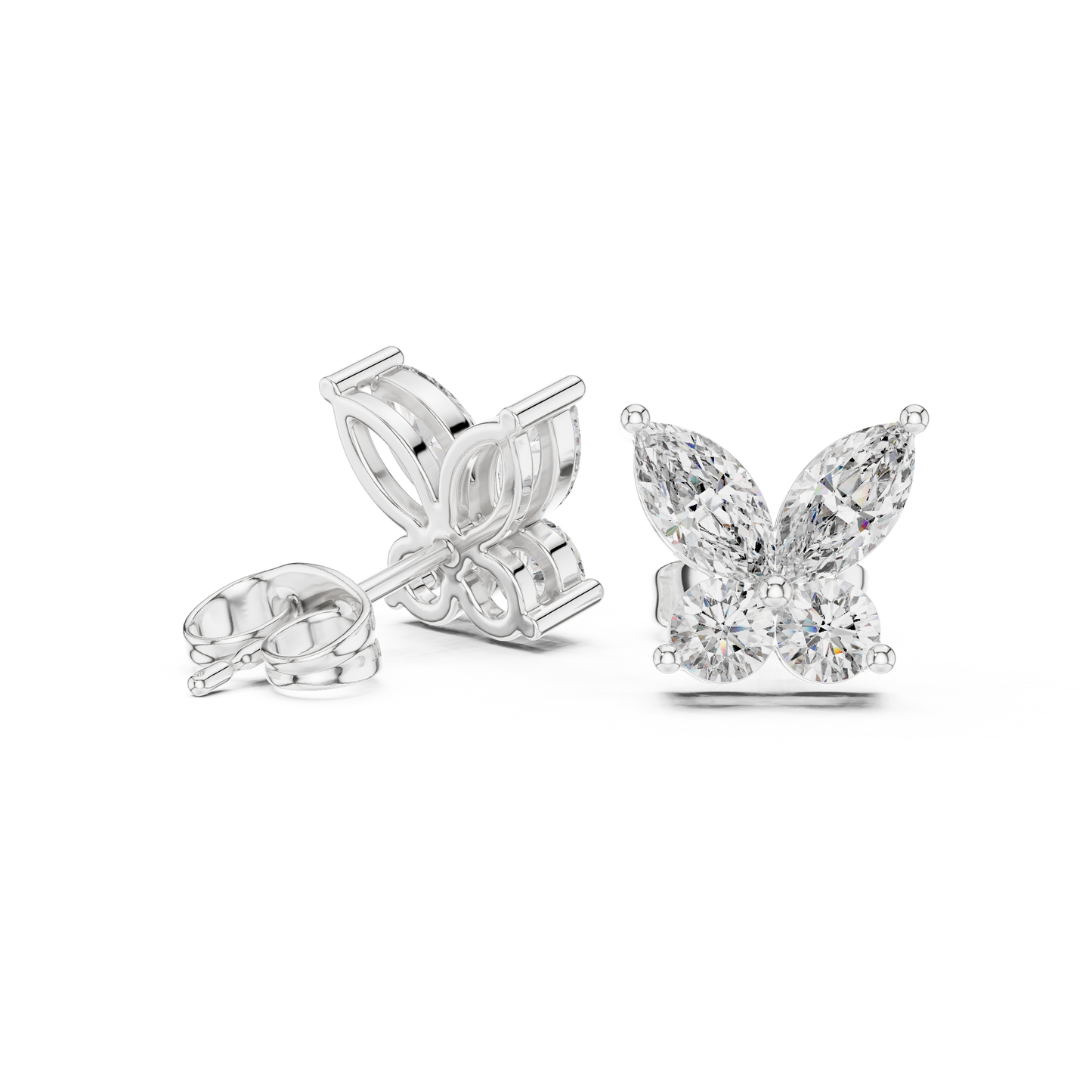 Marquise Round Cut Lab Grown Diamond Stud Earrings in Silver