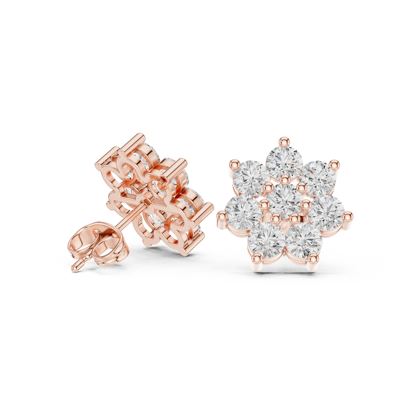Round Cut Lab Grown Diamond Stud Earrings in Rose Gold
