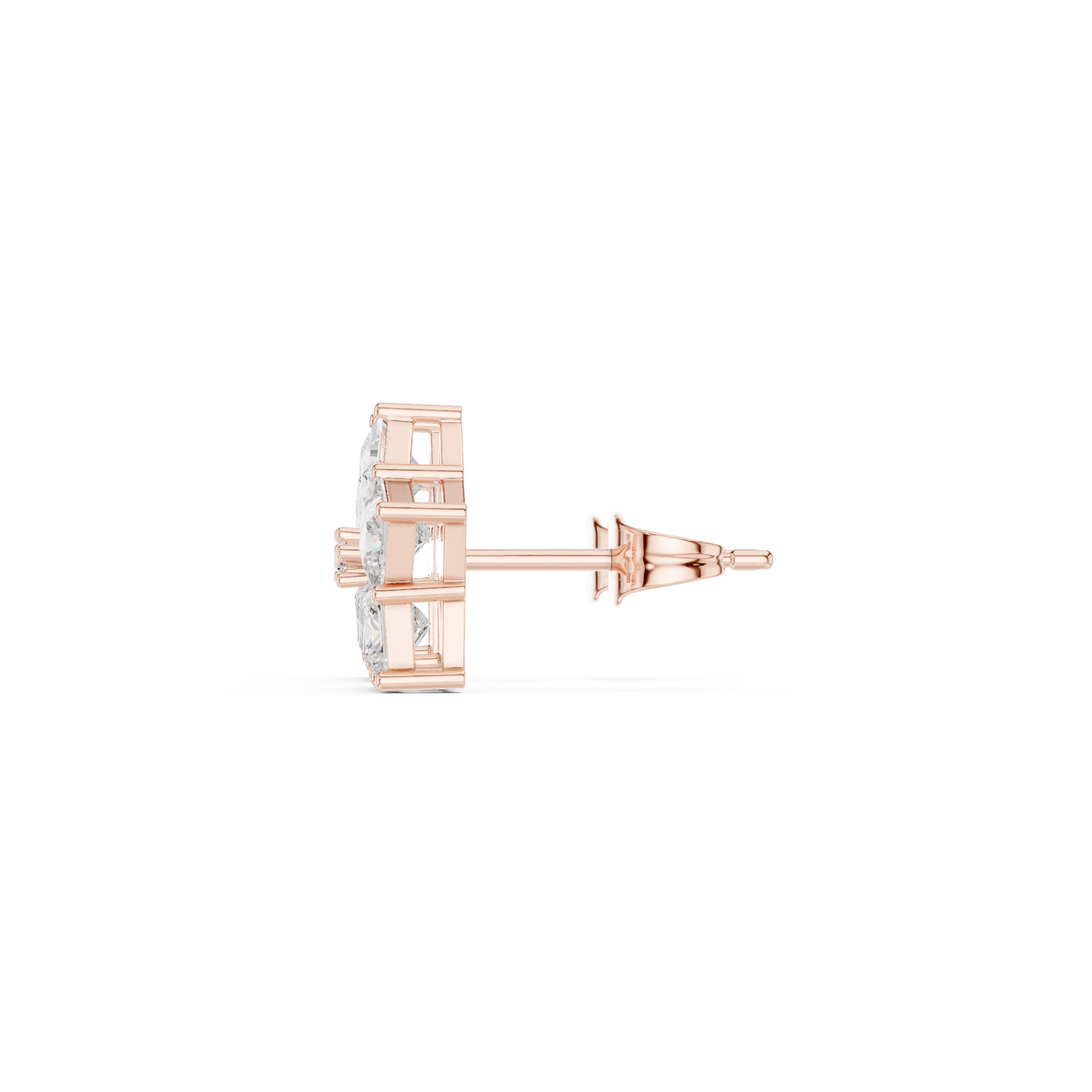Princess Cut Lab Grown Diamond Stud Earrings in Rose Gold