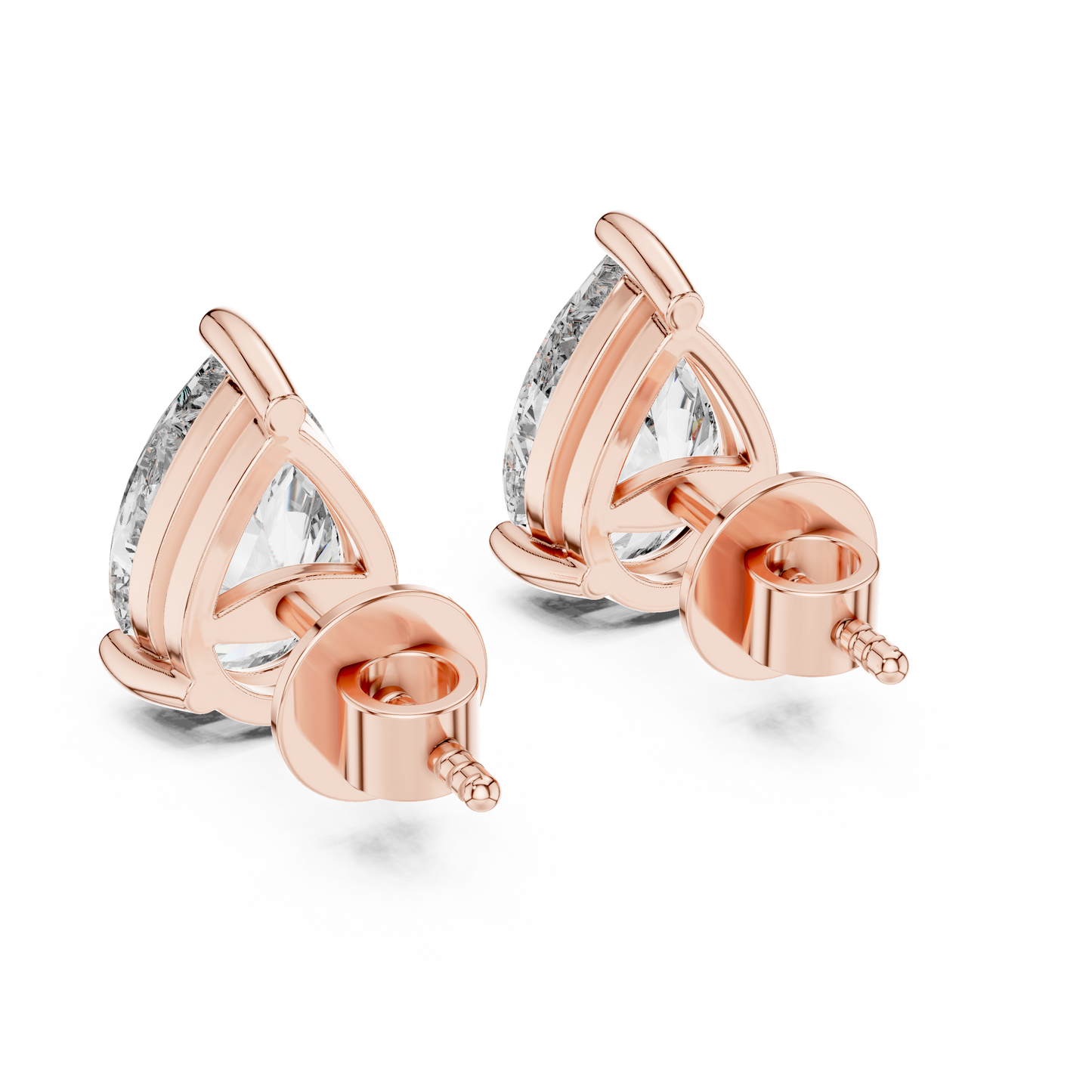 Pear Cut Lab Grown Diamond Stud Earrings in Rose Gold