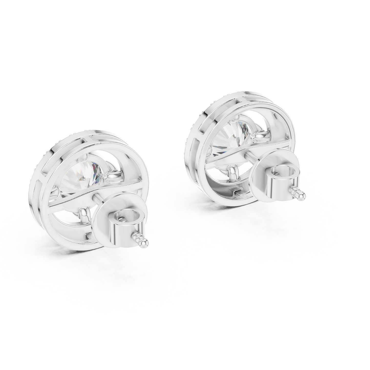 Round Cut Lab Grown Diamond Halo Stud Earrings in Silver