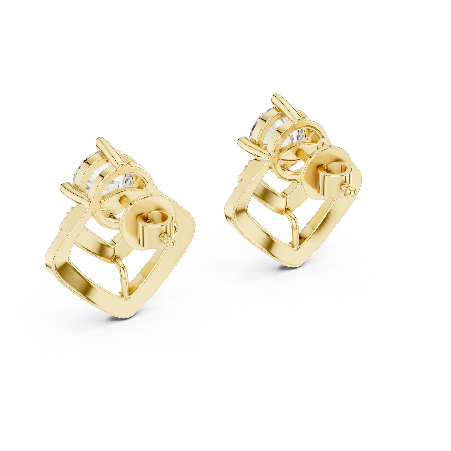 Round Cut Lab Grown Diamond Stud Earrings in Yellow Gold