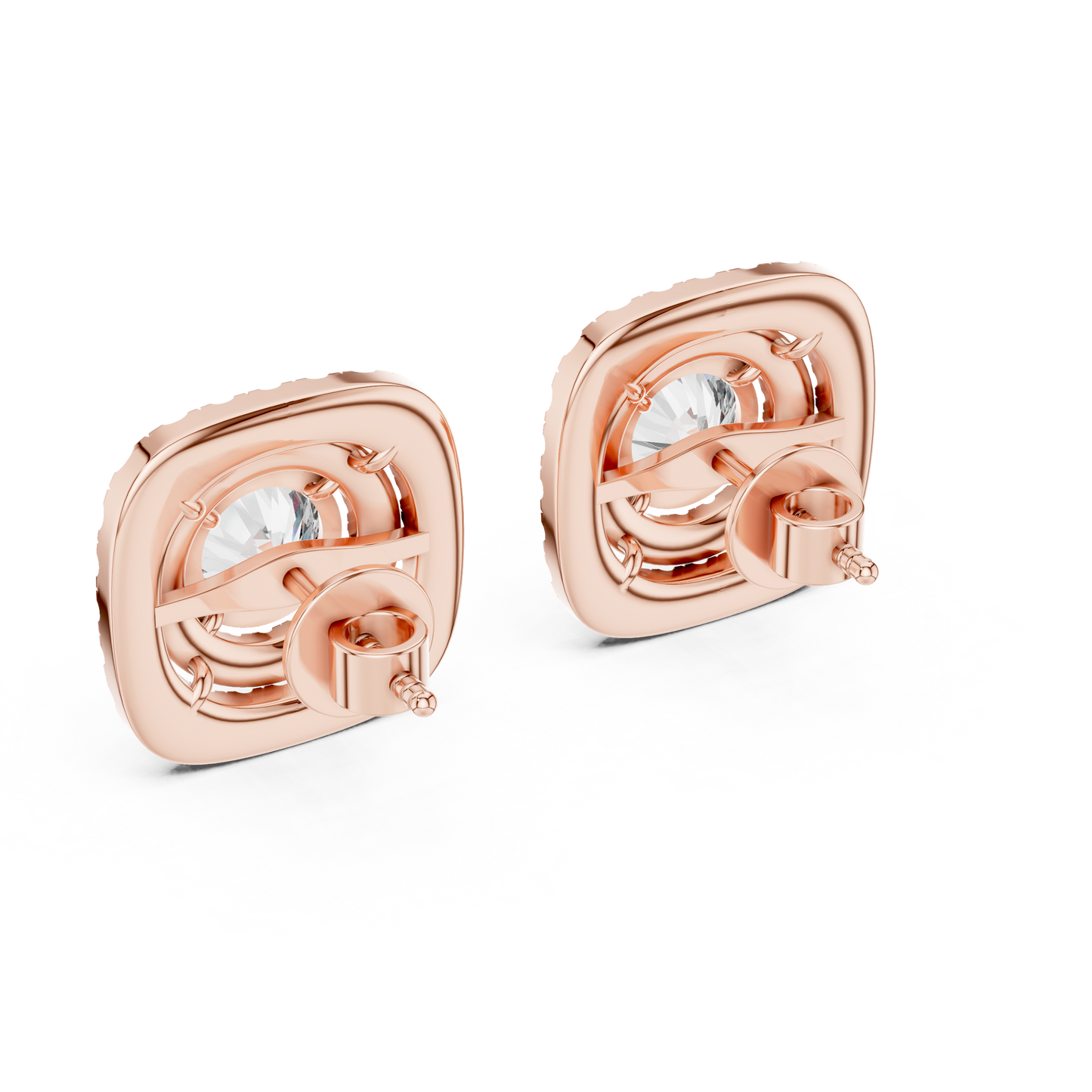 Round Cut Lab Grown Diamond Stud Earrings in Rose Gold