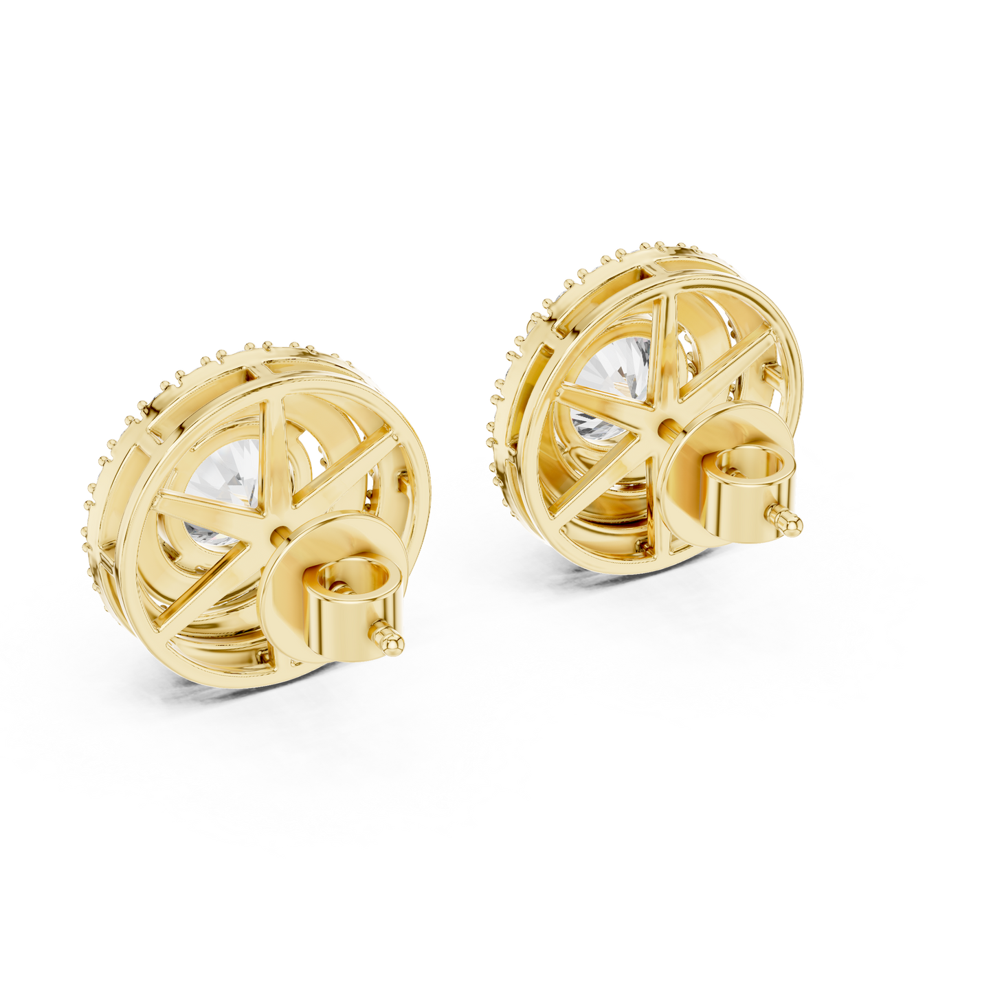 Round Cut Lab Grown Diamond Stud Earrings in Yellow Gold
