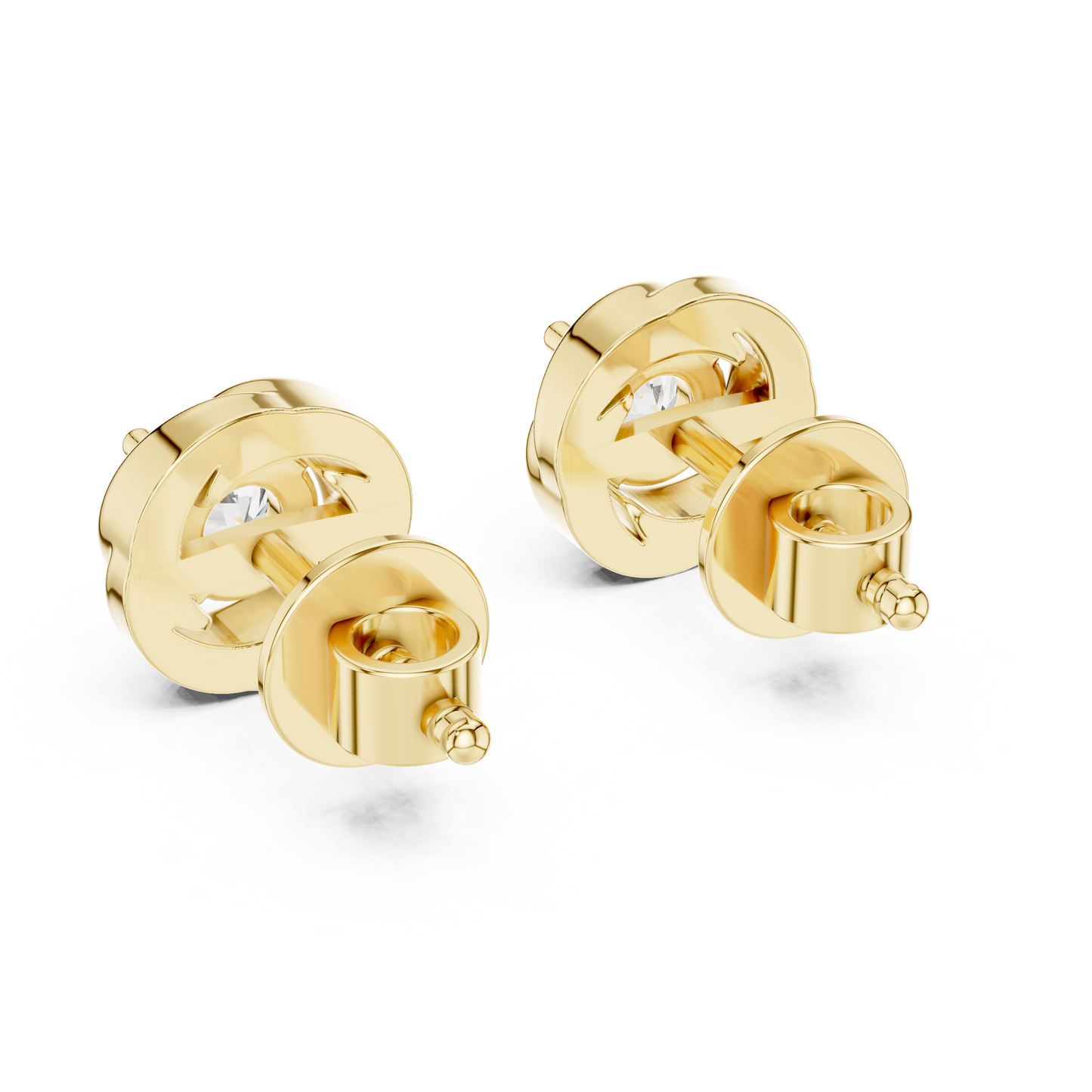 Round Cut Lab Grown Diamond Stud Earrings in Yellow Gold