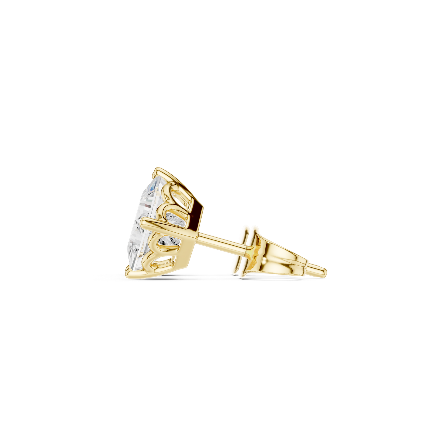 Princess Cut Lab Grown Diamond Stud Earrings in Yellow Gold