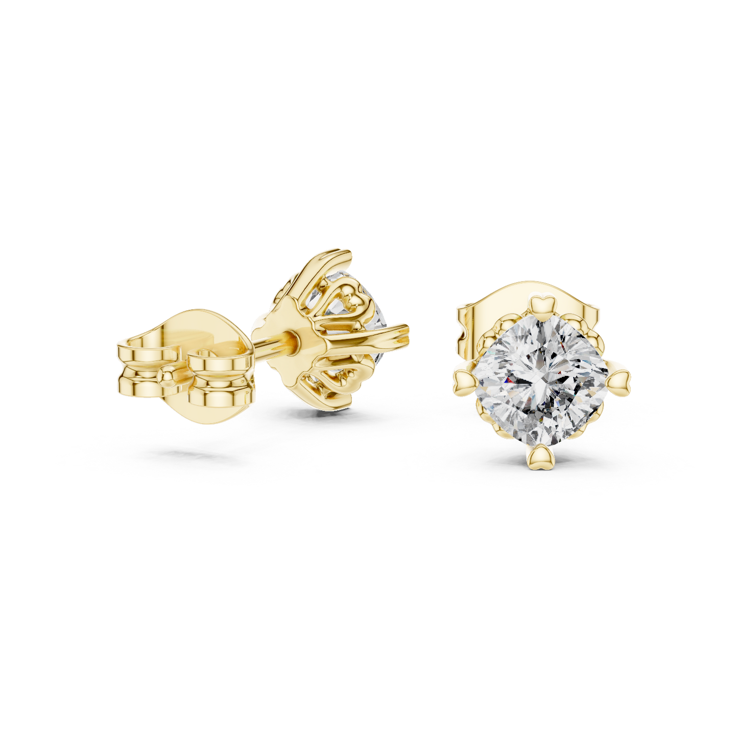Cushion Cut Lab Grown Diamond Stud Earrings in Yellow Gold