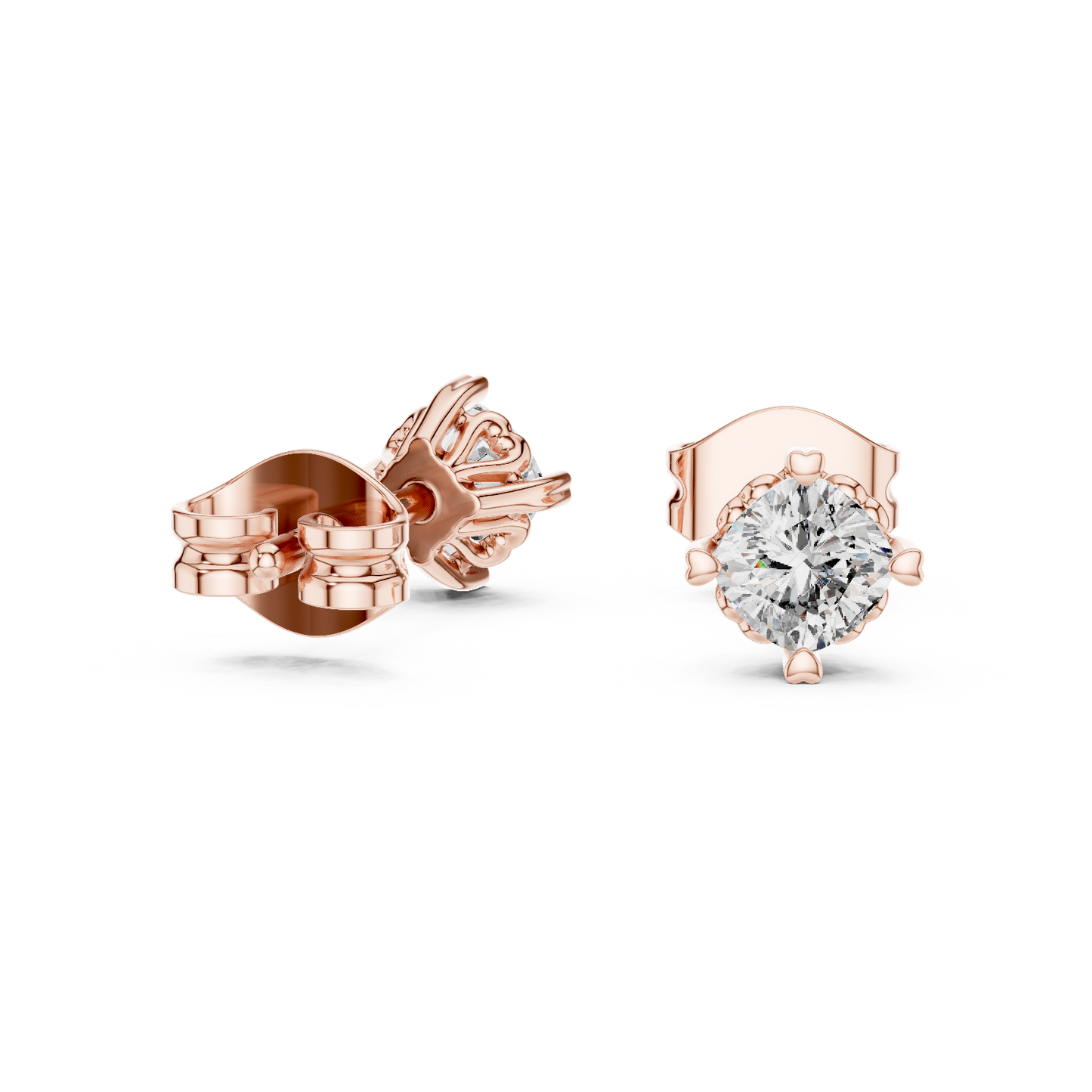 Cushion Cut Lab Grown Diamond Stud Earrings in Rose Gold