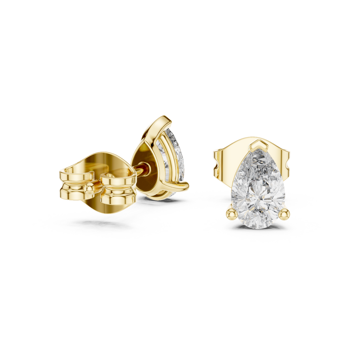 Pear Cut Lab Grown Diamond Stud Earrings in Yellow Gold
