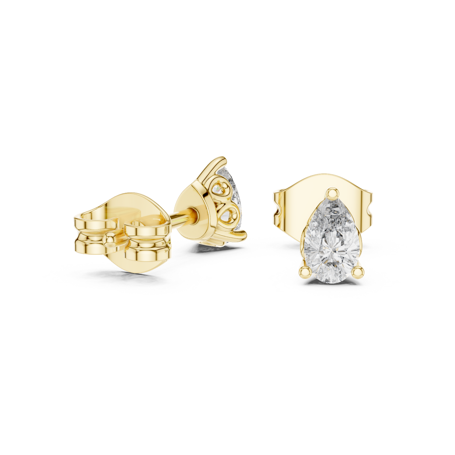 Pear Cut Lab Grown Diamond Stud Earrings in Yellow Gold