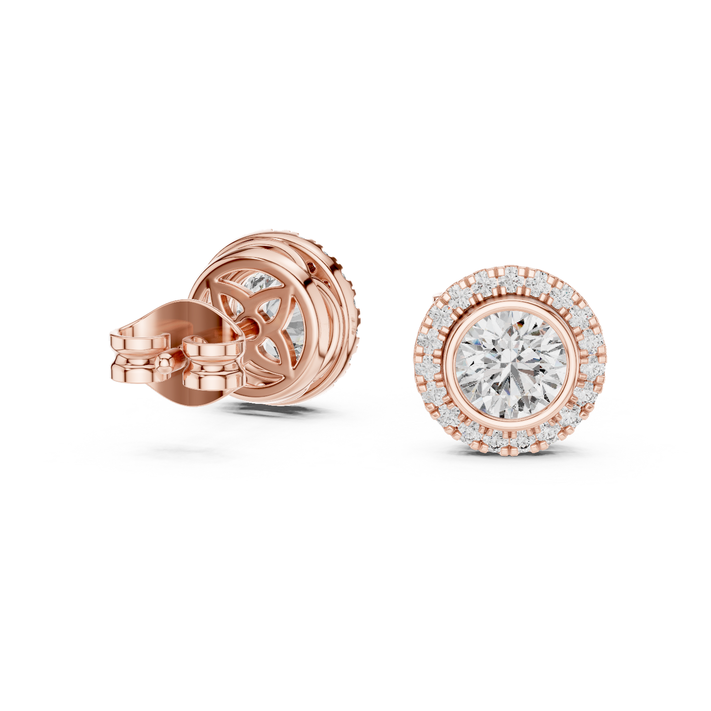 Round Cut Lab Grown Diamond Stud Earrings in Rose Gold