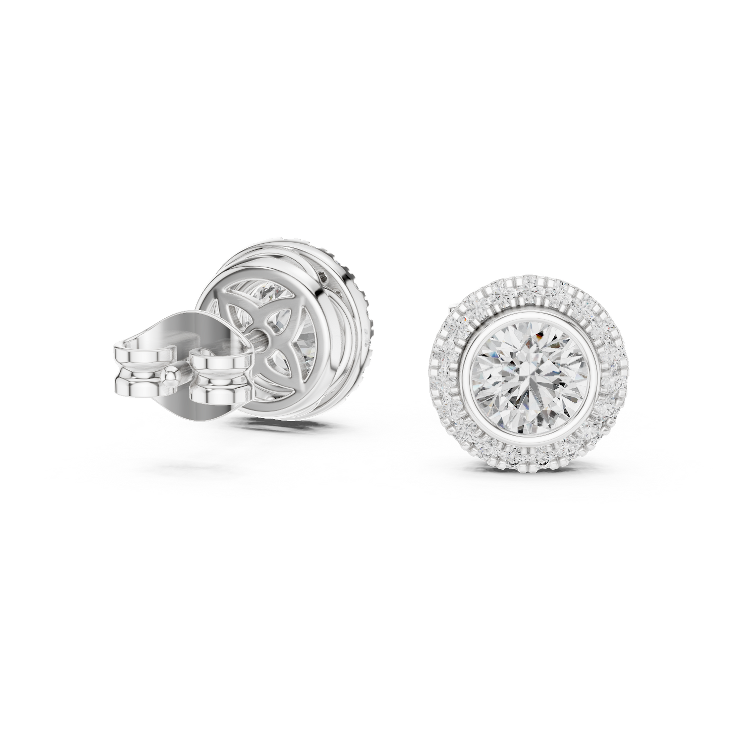 Round Cut Lab Grown Diamond Stud Earrings in Silver