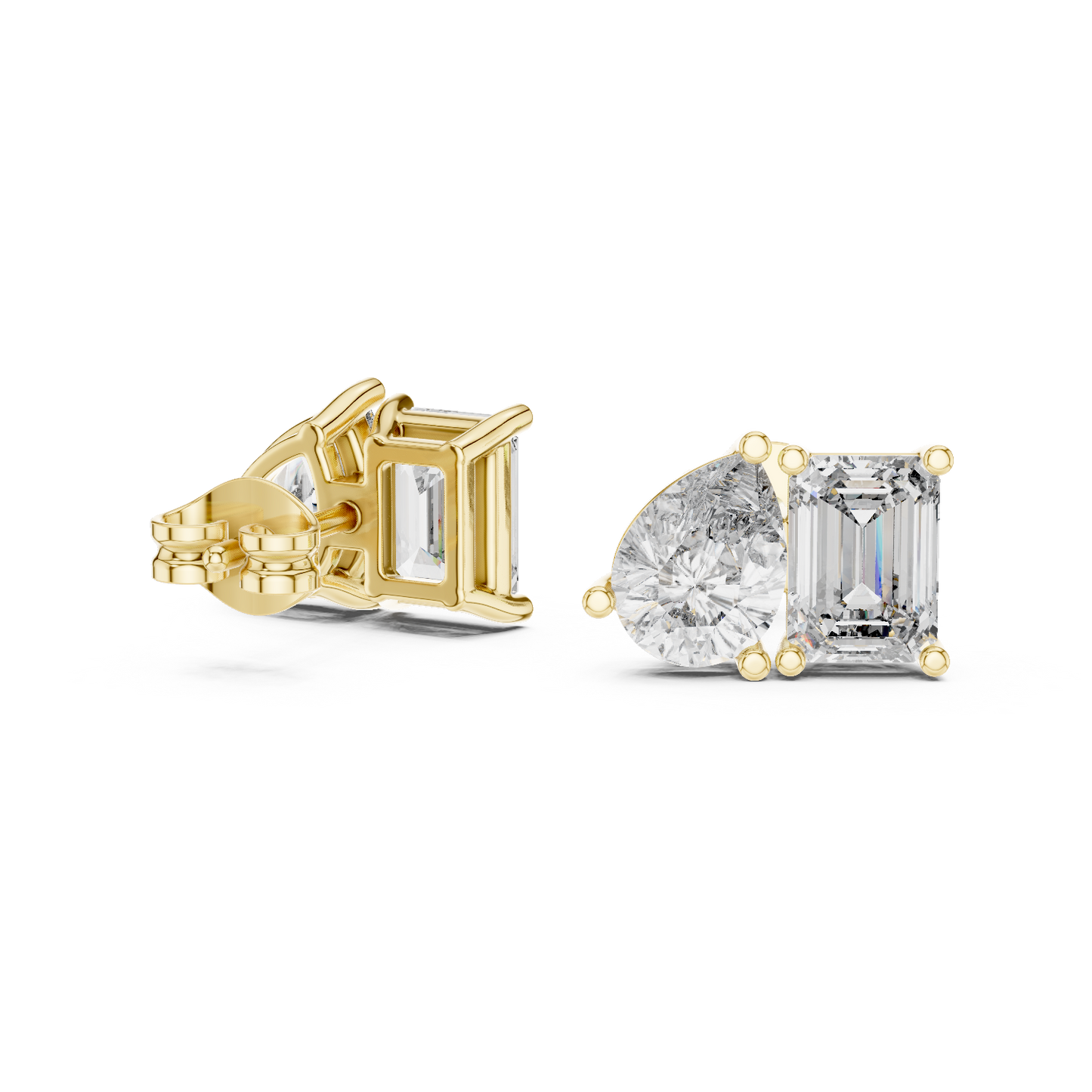 Emerald Pear Cut Lab Grown Diamond Stud Earrings in Yellow Gold