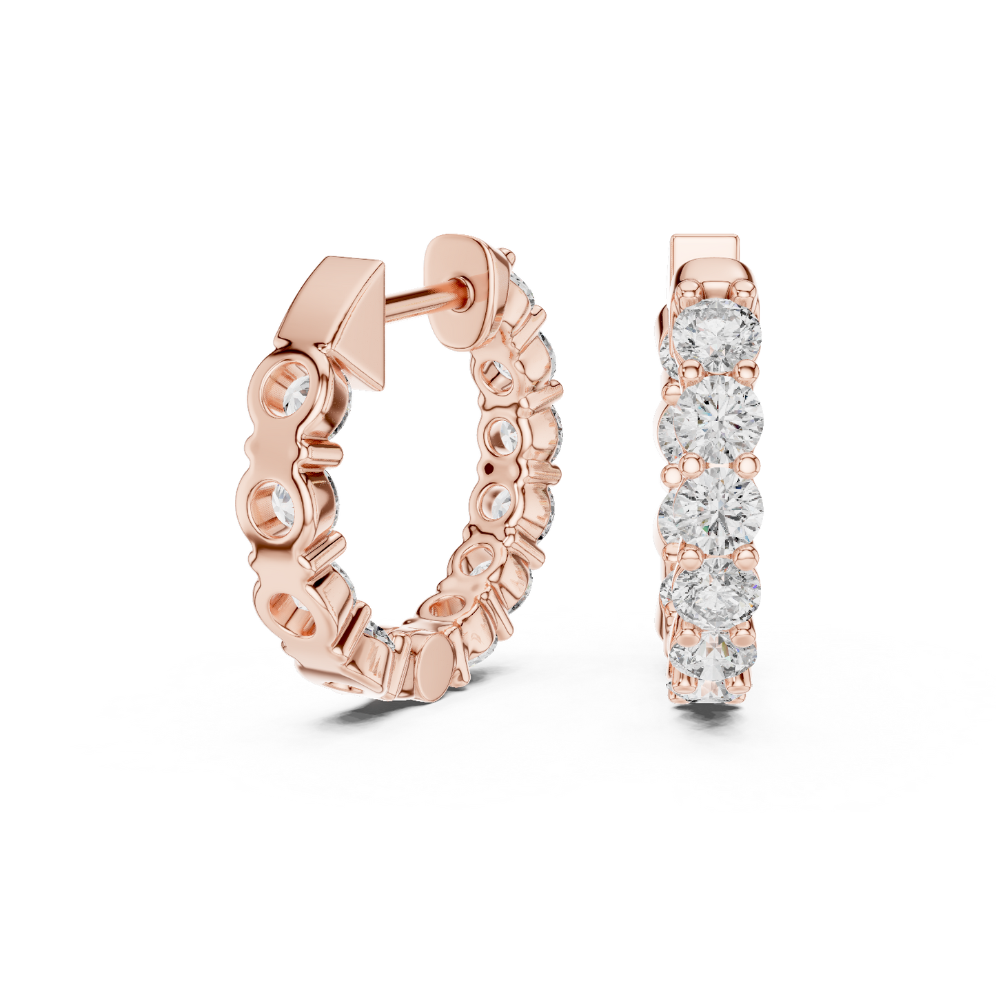 Round Cut Lab Grown Diamond Hoop Earrings in Rose Gold