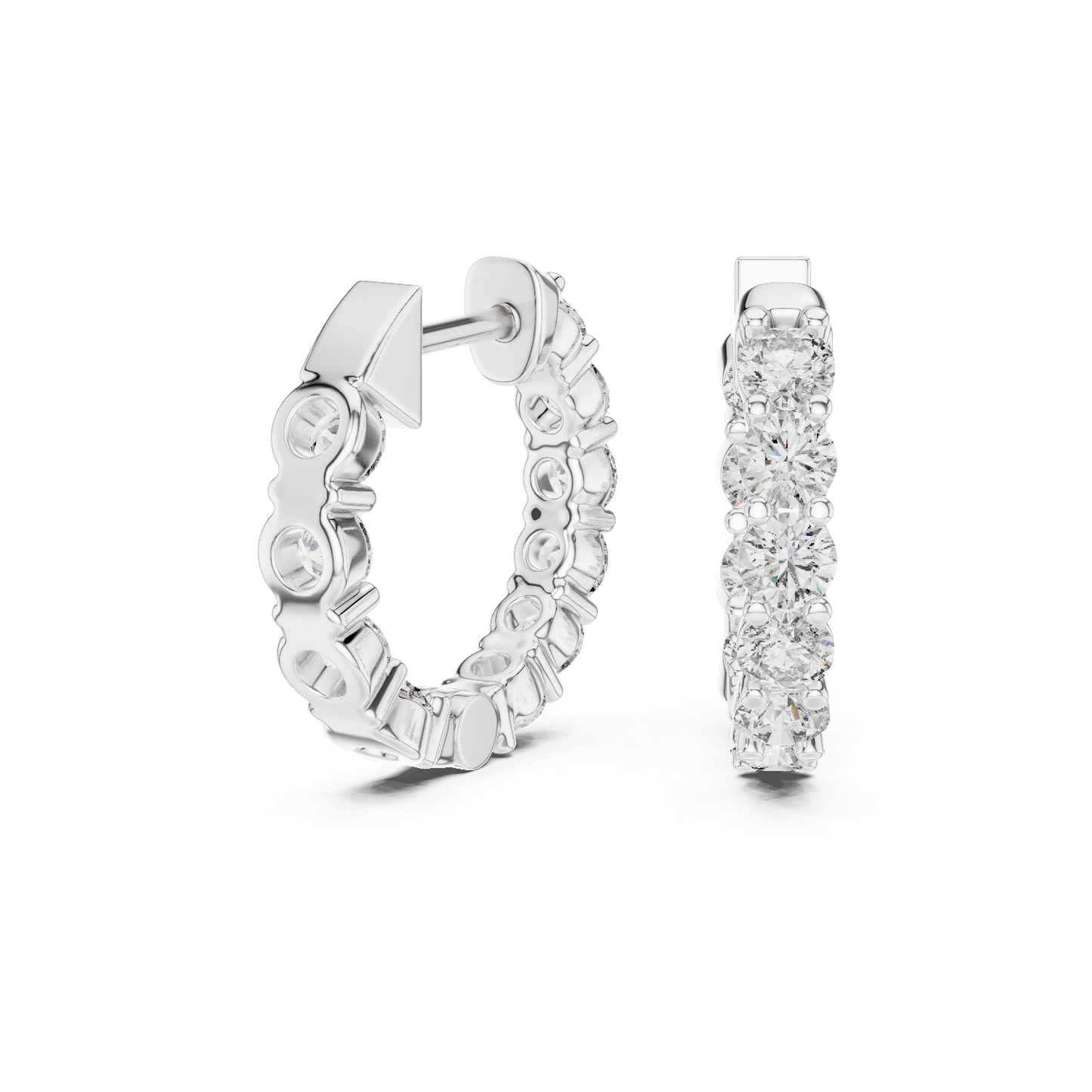 Round Cut Lab Grown Diamond Hoop Earrings in Platinum