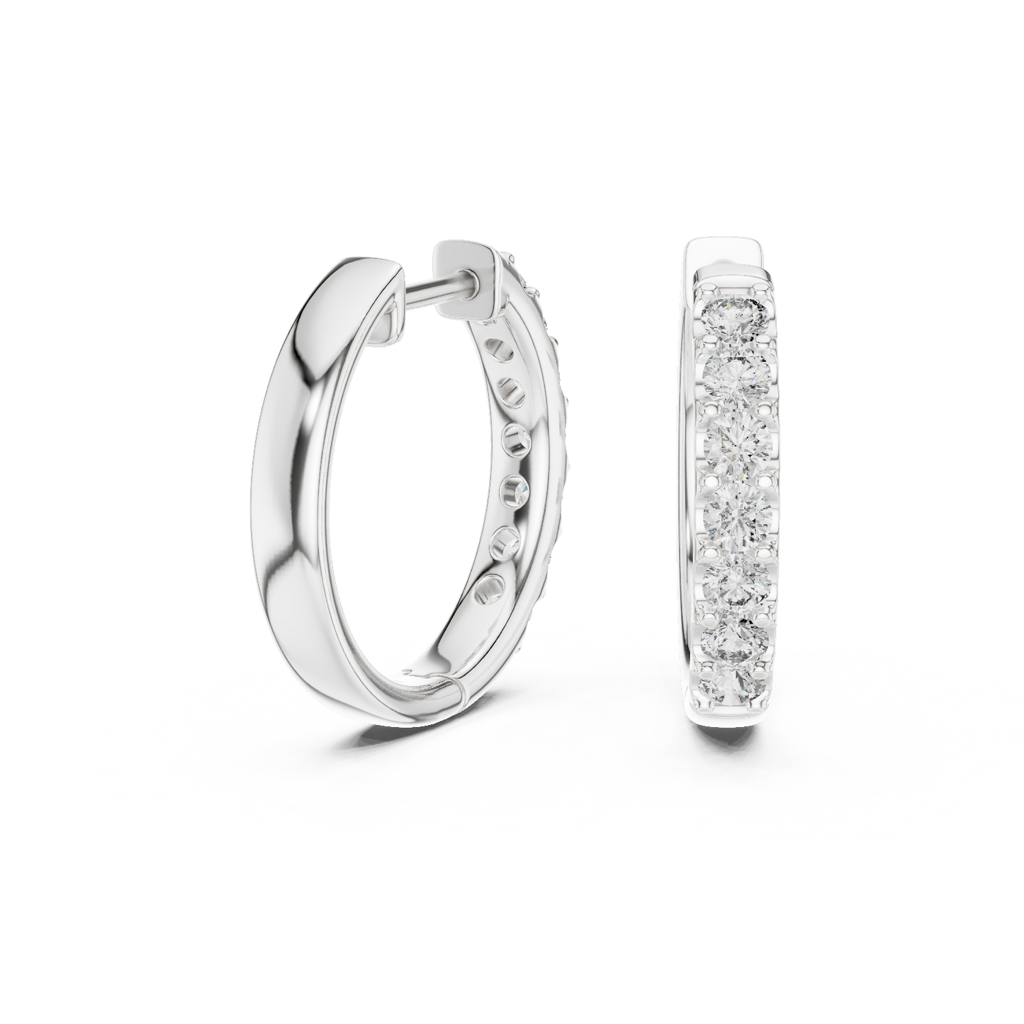Round Cut Lab Grown Diamond Hoop Earrings in Silver