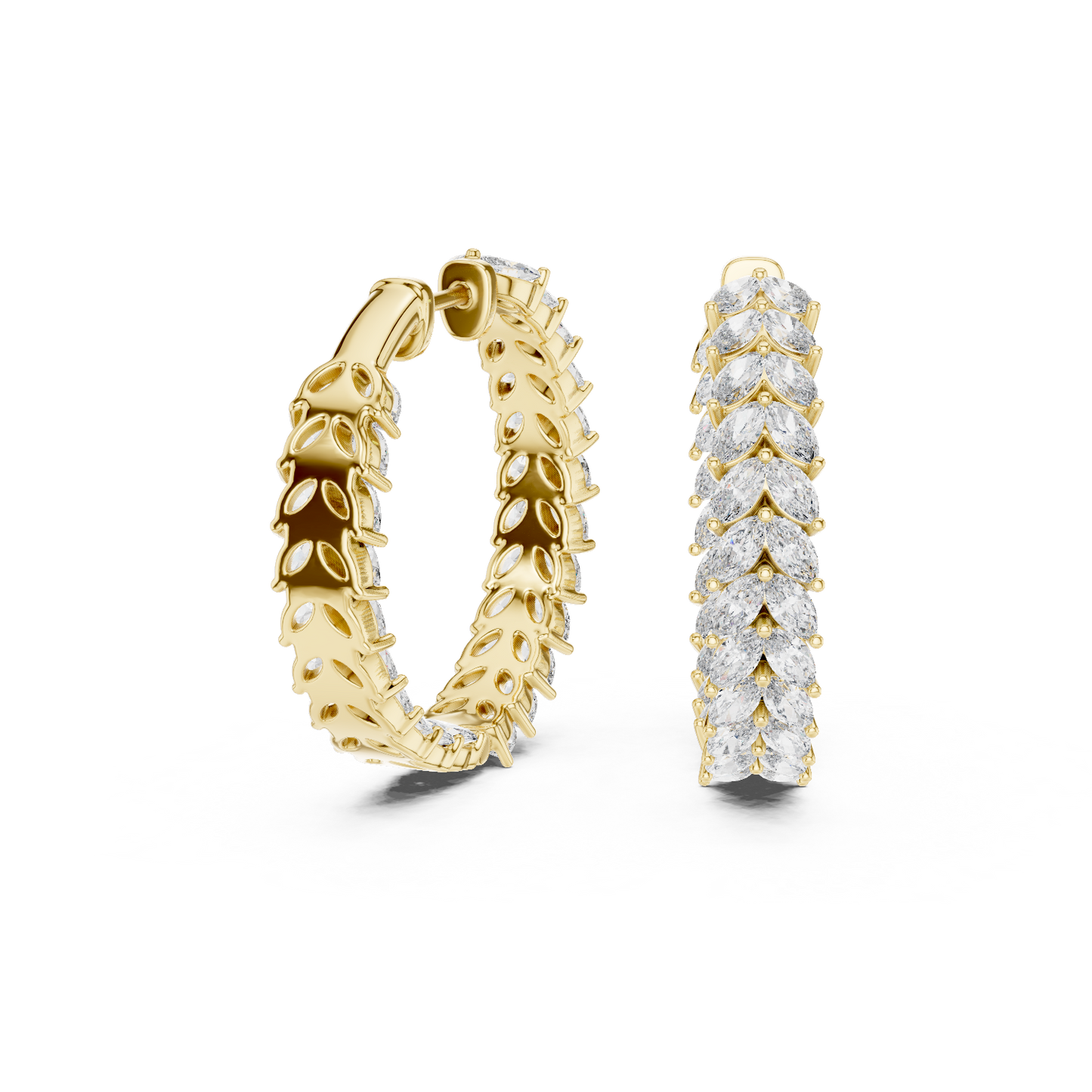 Marquise Cut Lab Grown Diamond Hoop Earrings in Yellow Gold