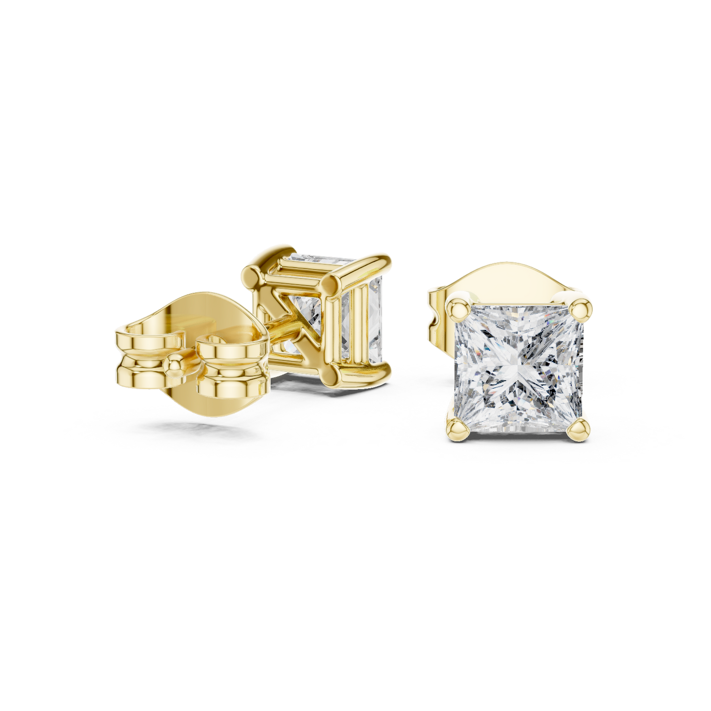 Princess Cut Lab Grown Diamond Hoop Earrings in Yellow Gold