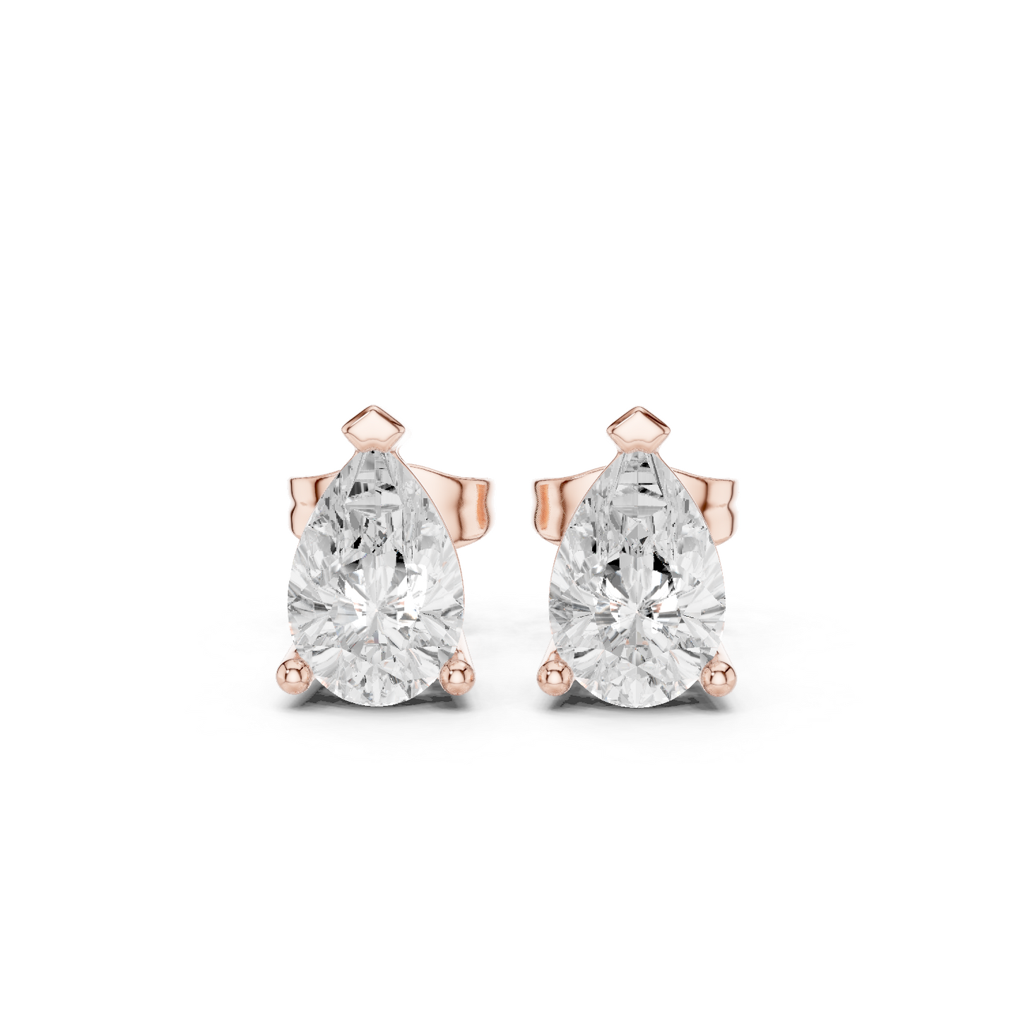 Pear Cut Lab Grown Diamond Stud Earrings in Rose Gold
