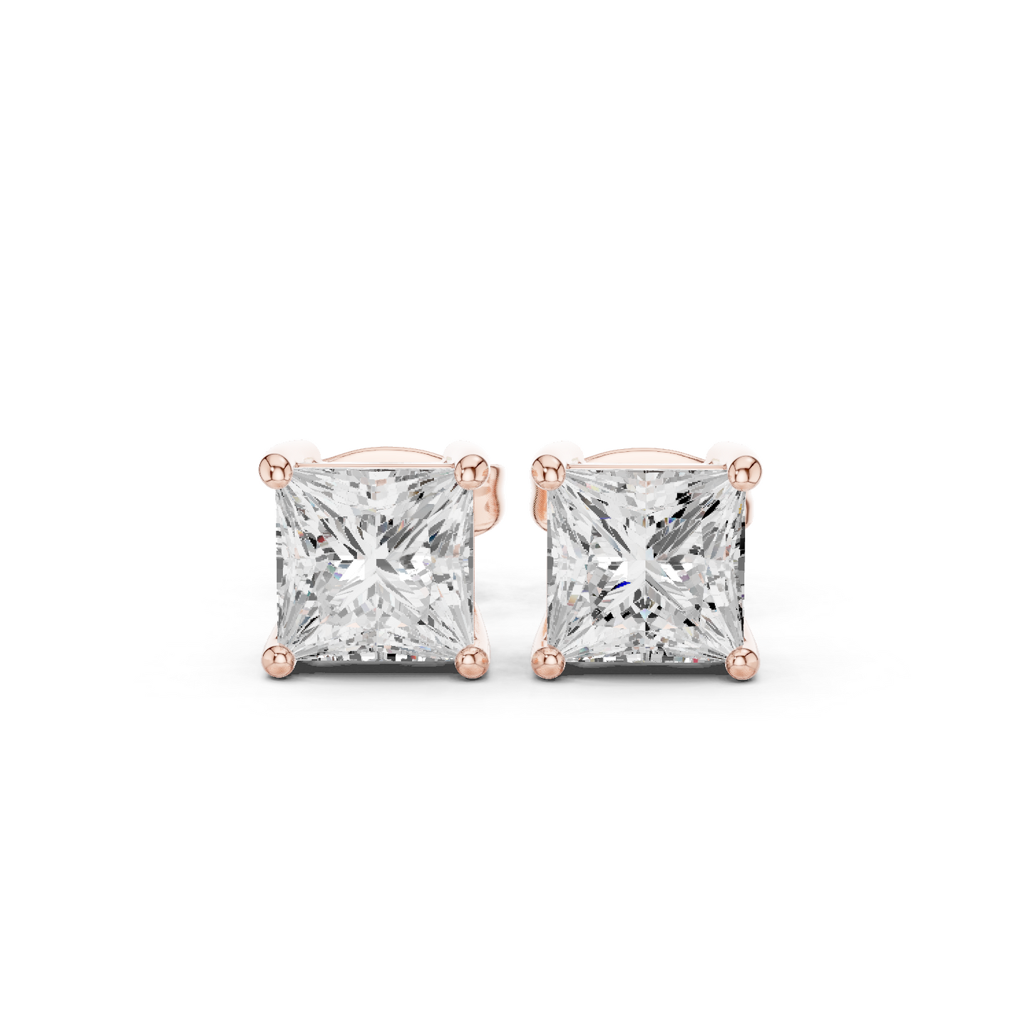 Princess Cut Lab Grown Diamond Stud Earrings in Rose Gold