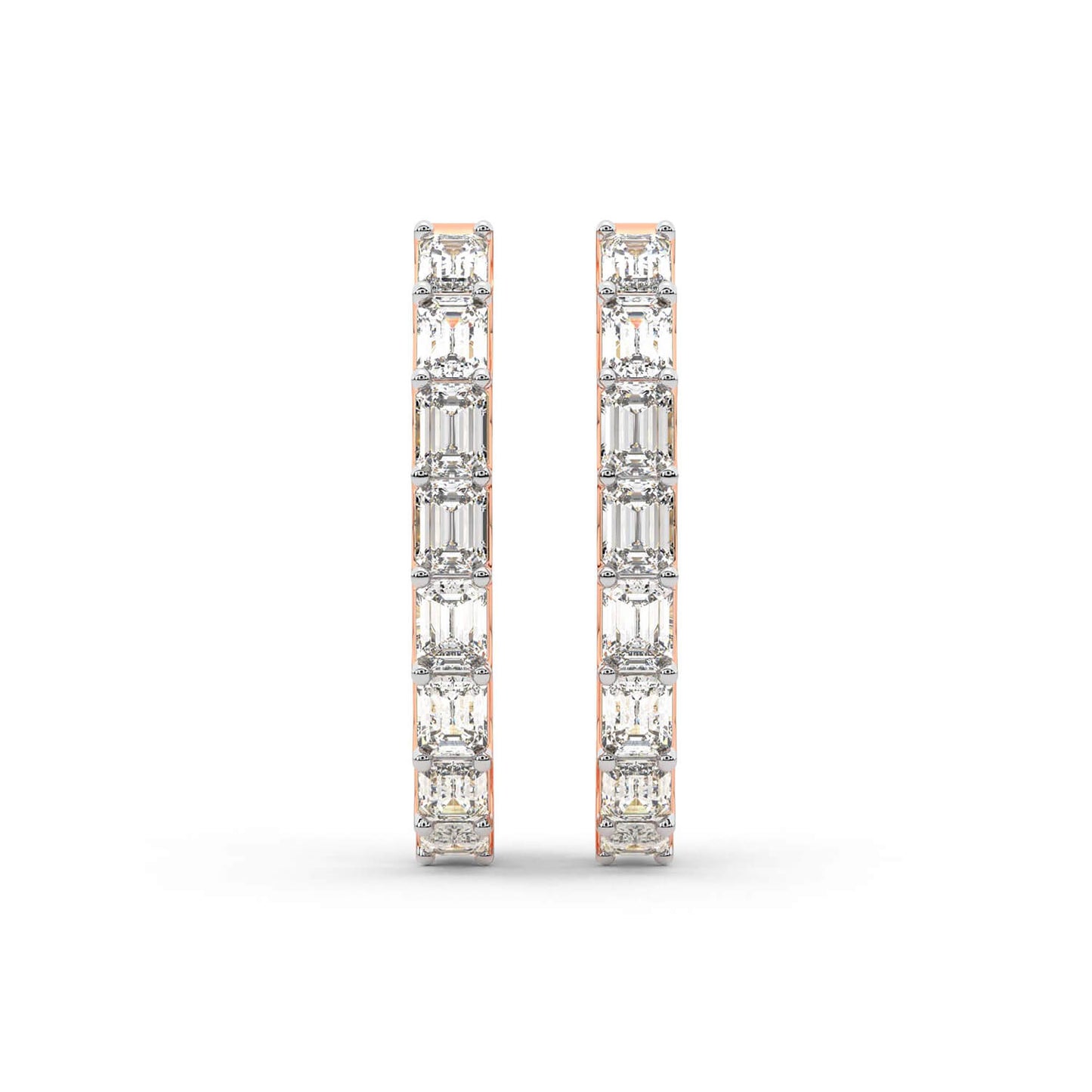 Emerald Cut Lab Grown Diamond Hoop Earrings in Rose Gold