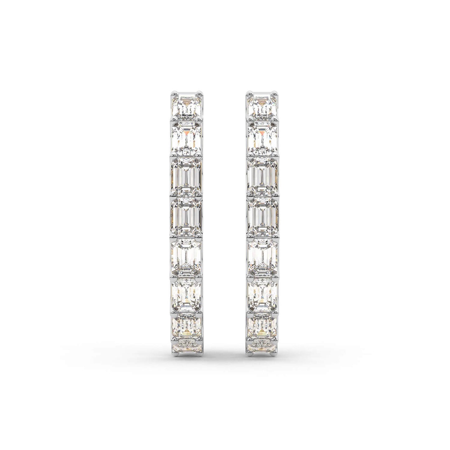 Emerald Cut Lab Grown Diamond Hoop Earrings in White Gold