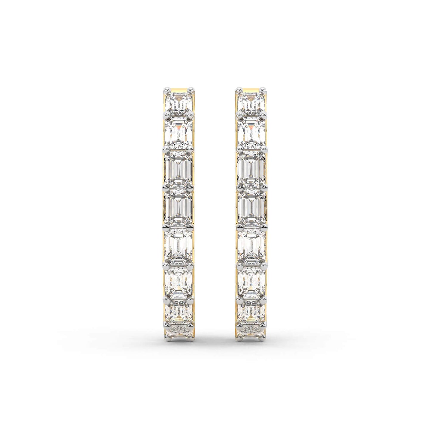 Emerald Cut Lab Grown Diamond Hoop Earrings in Yellow Gold