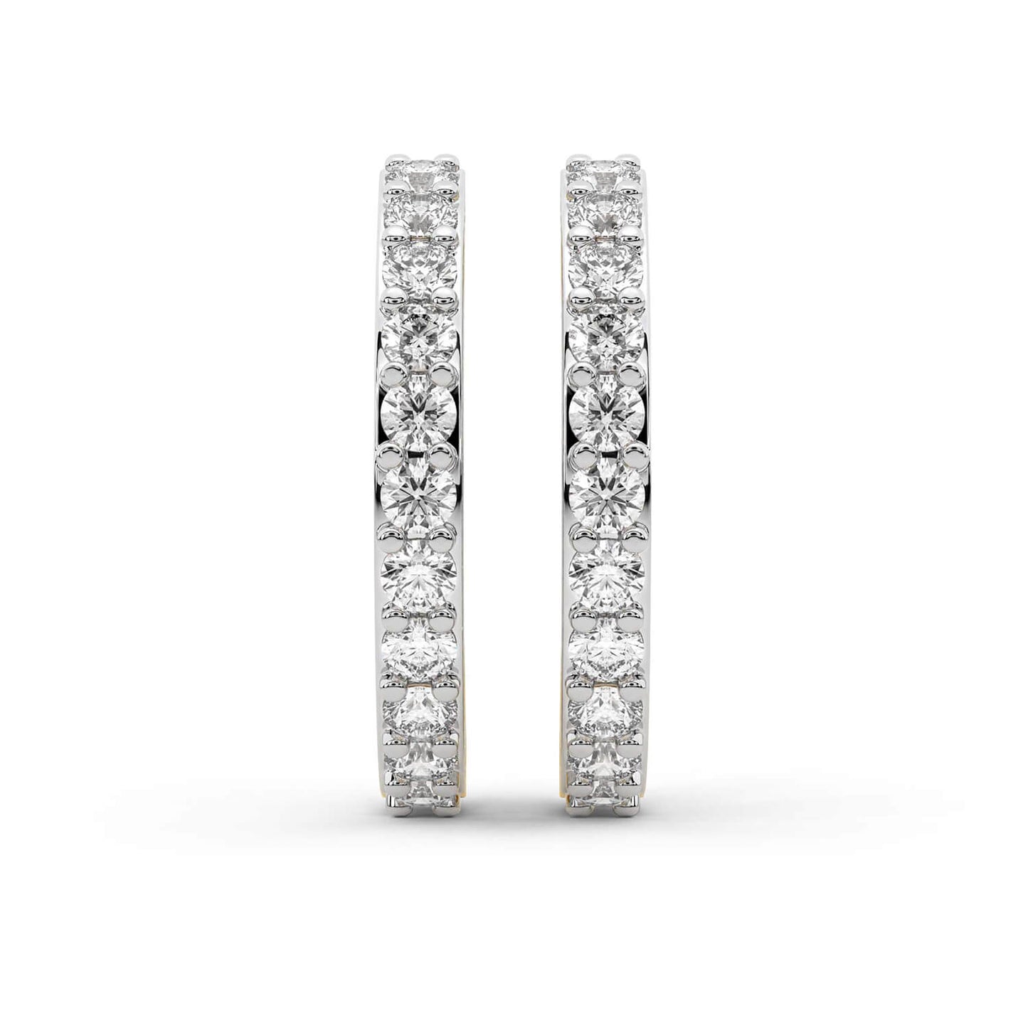 Round Cut Lab Grown Diamond Hoop Earrings in Yellow Gold