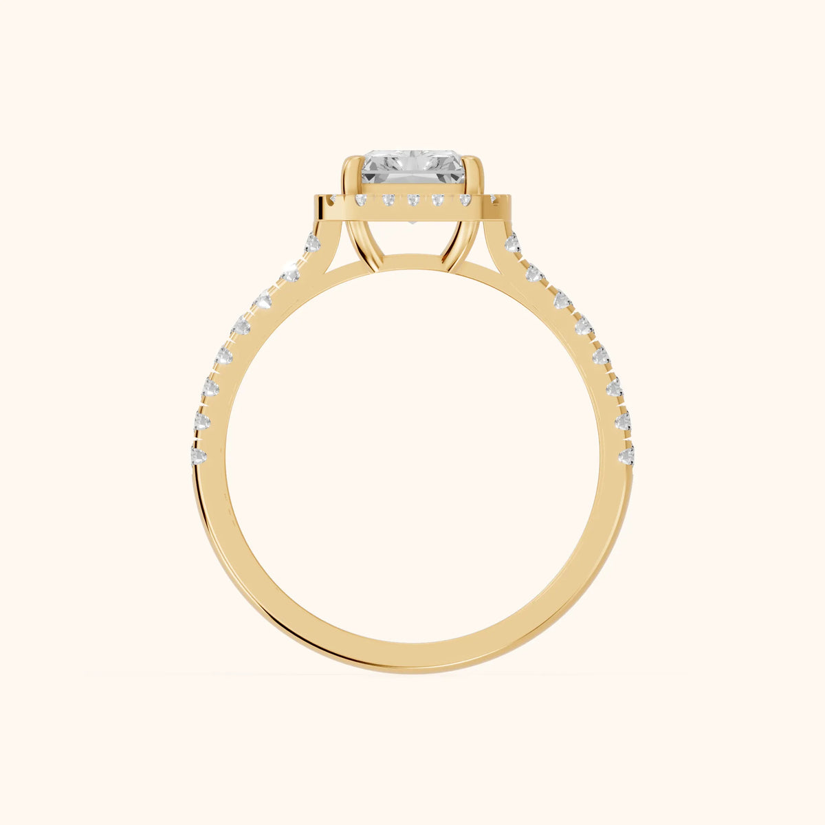 Mabel Halo French Pavé Radiant Diamond Engagement Ring in Yellow Gold - FingerView.webp