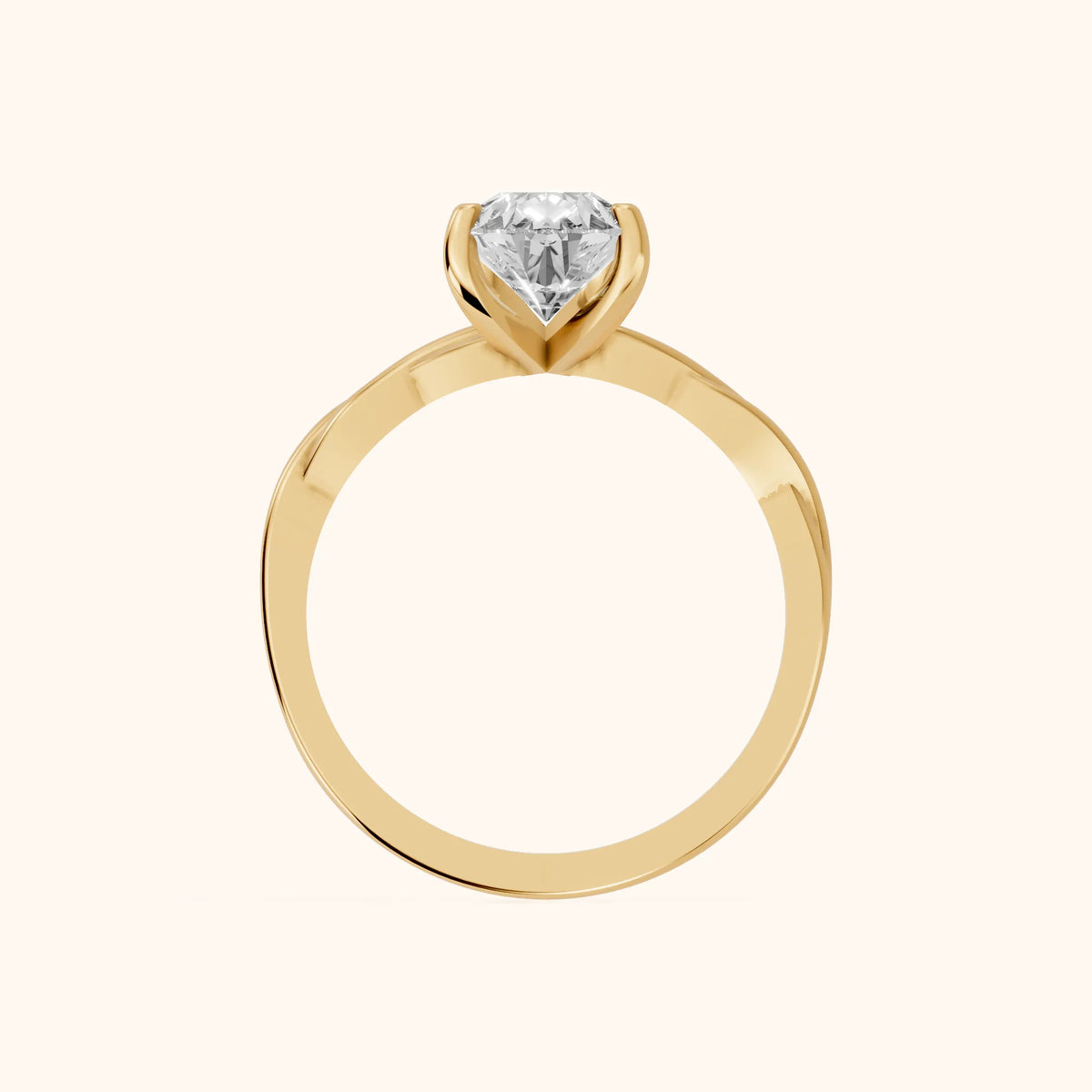 Iris Twist Pear Diamond Engagement Ring in Yellow Gold - FingerView