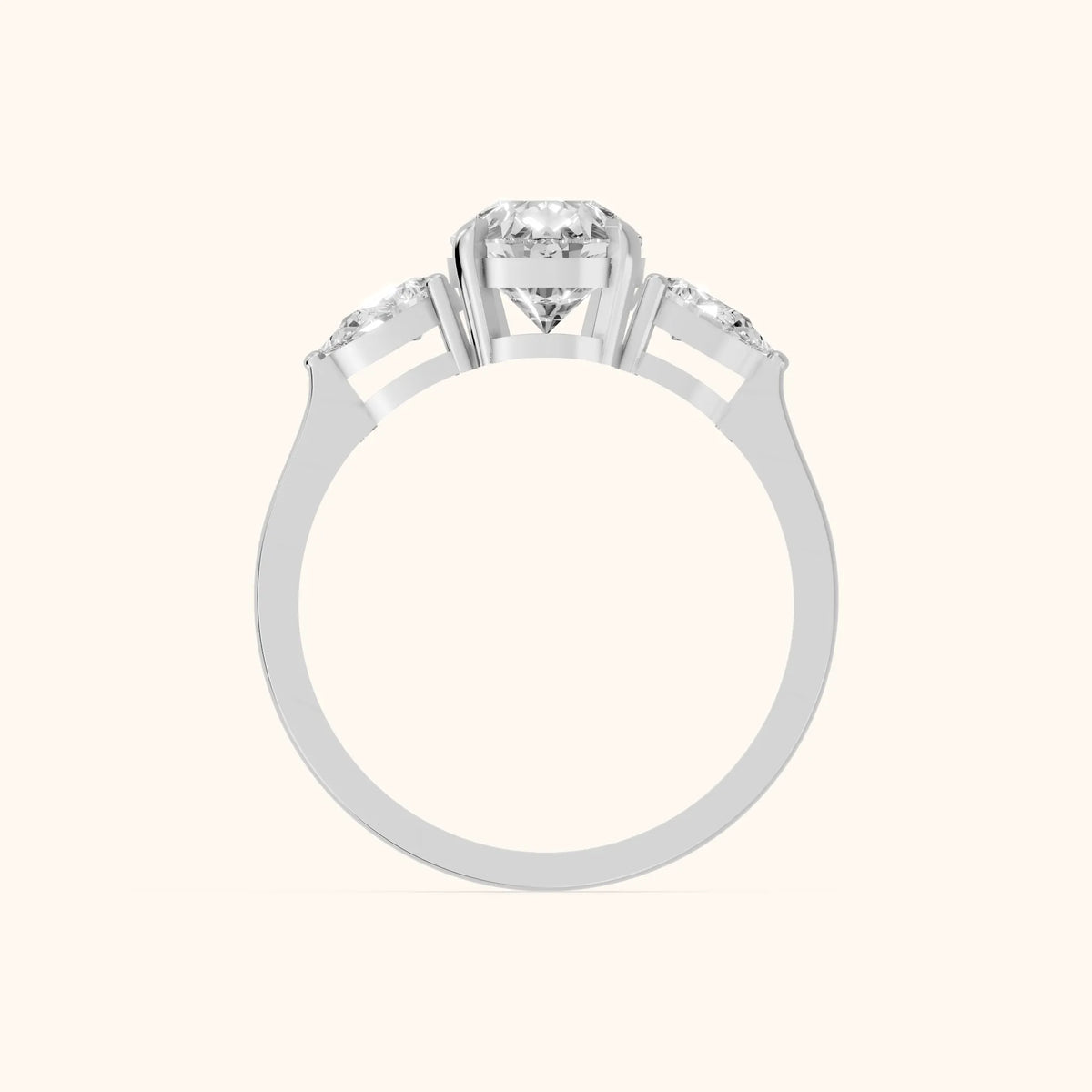 Grace Three Stone Pear Diamond Engagement Ring in Silver - FingerView