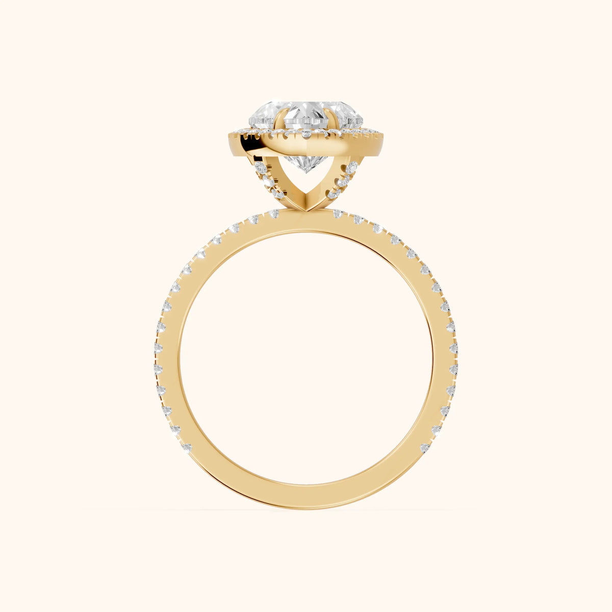 Rosemary Halo Pavé Heart Diamond Engagement Ring in Yellow Gold - FingerView.webp