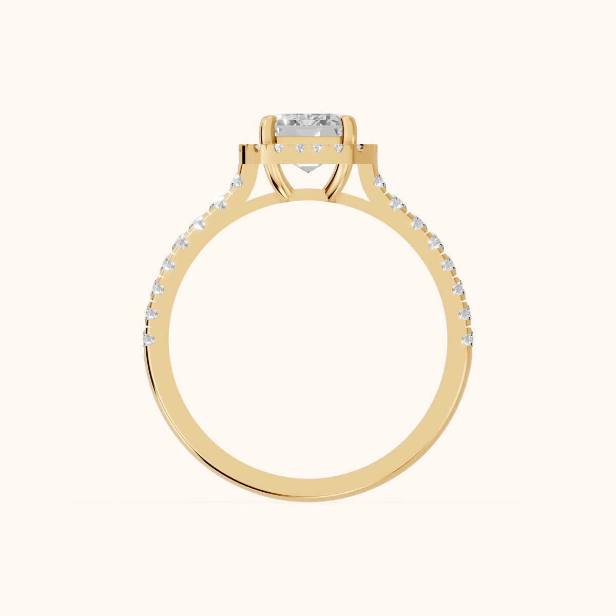 Mabel Halo French Pavé Emerald Diamond Engagement Ring in Yellow Gold - FingerView.webp