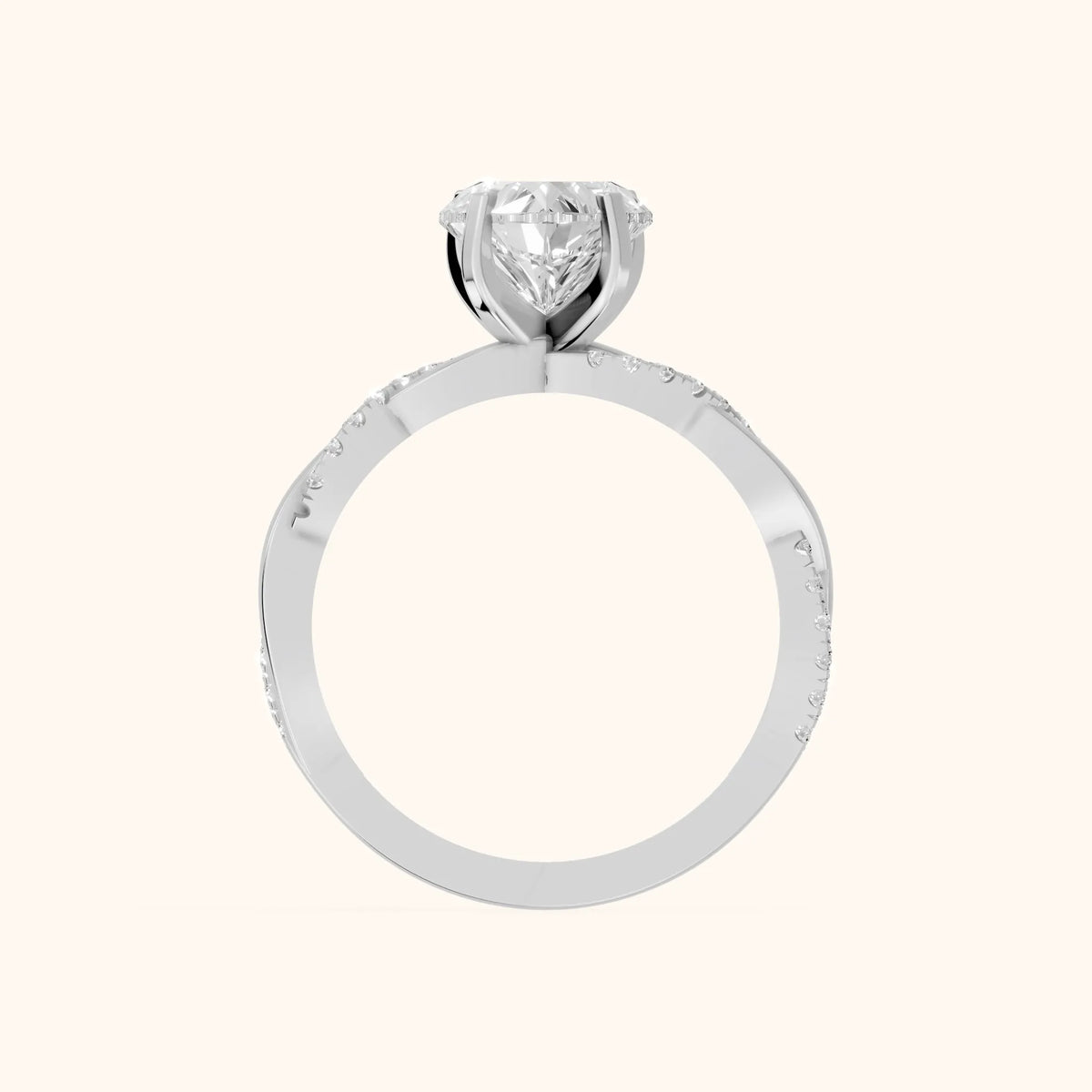 Twisted Side Stone Heart Diamond Engagement Ring in Platinum - FingerView