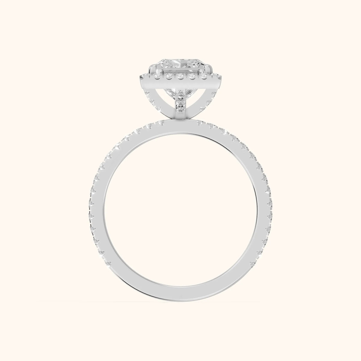 Rosemary Halo Pavé Princess Diamond Engagement Ring in Silver - FingerView.webp