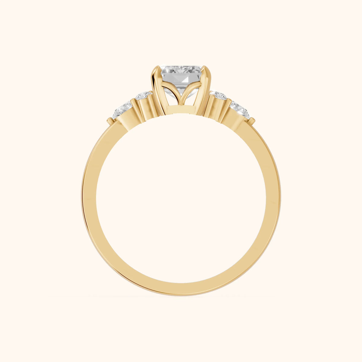 Amelia Three Stone Emerald Diamond Engagement Ring in Yellow Gold - FingerView