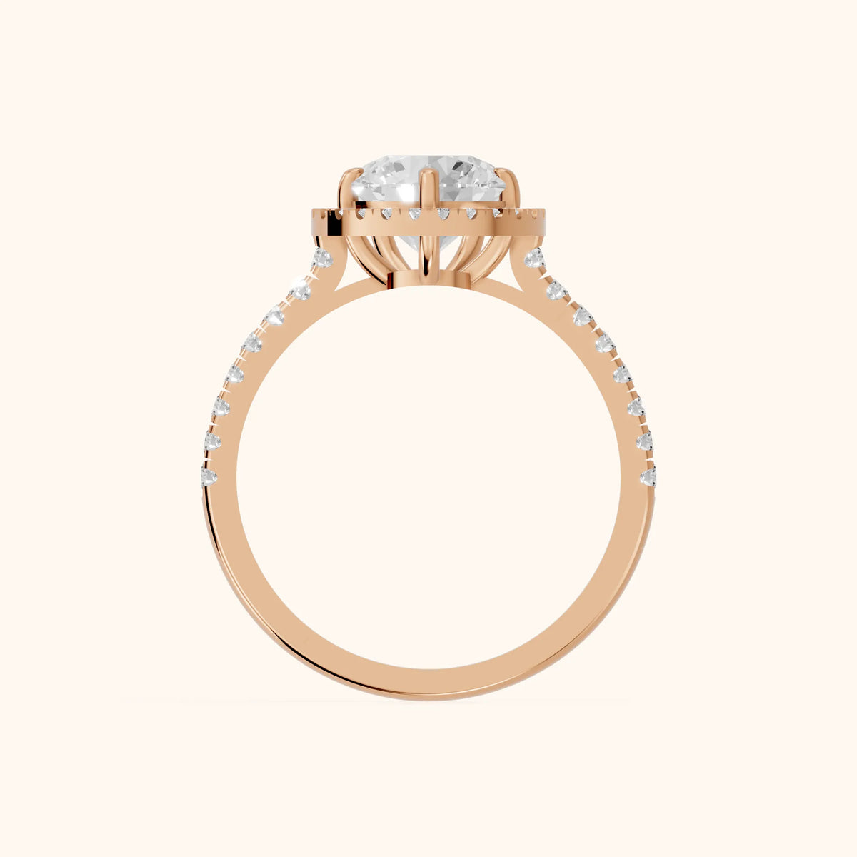 Mabel Halo French Pavé Round Diamond Engagement Ring in Rose Gold - FingerView.webp