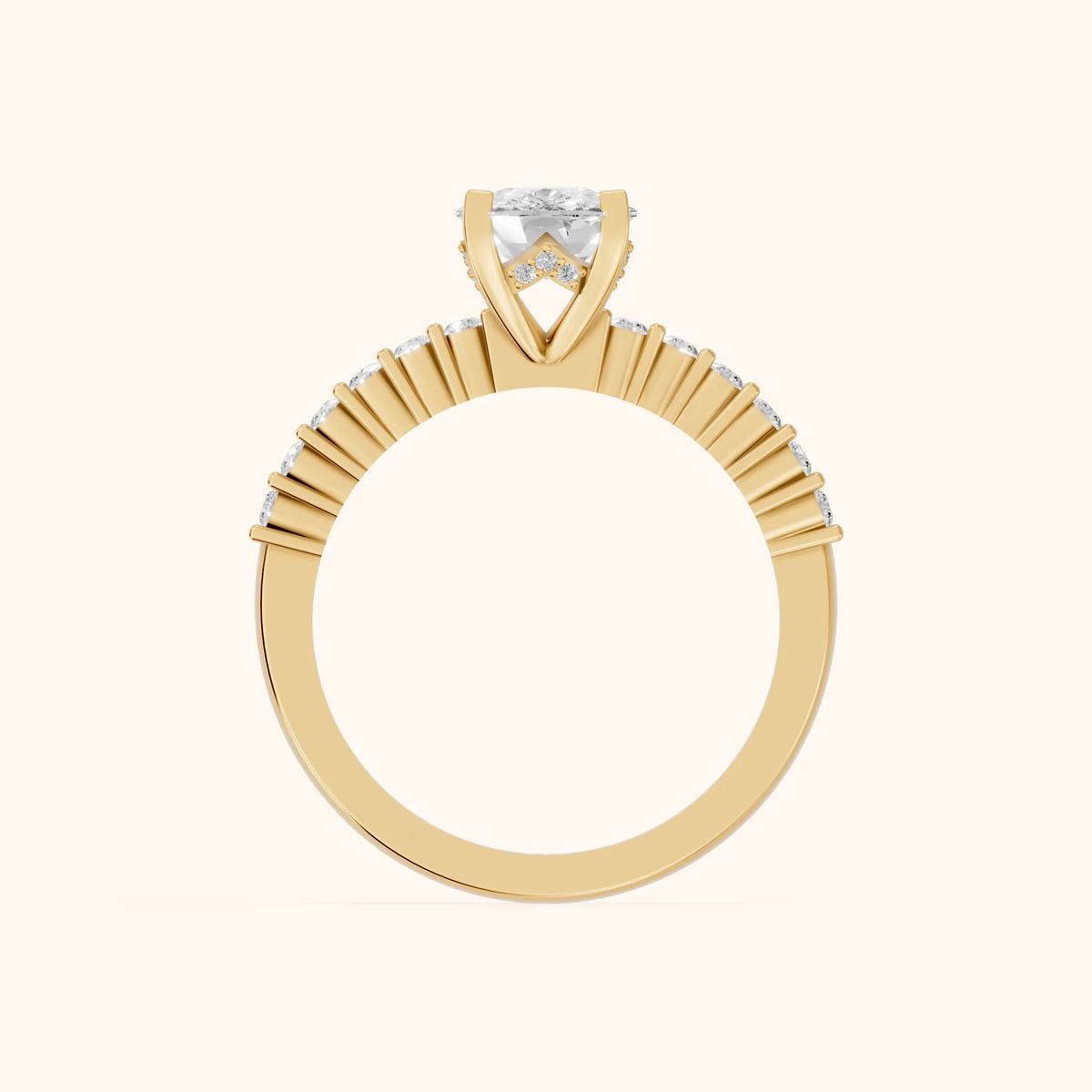 Honor Sidestone Cushion Diamond Engagement Ring in Yellow Gold - FingerView.webp