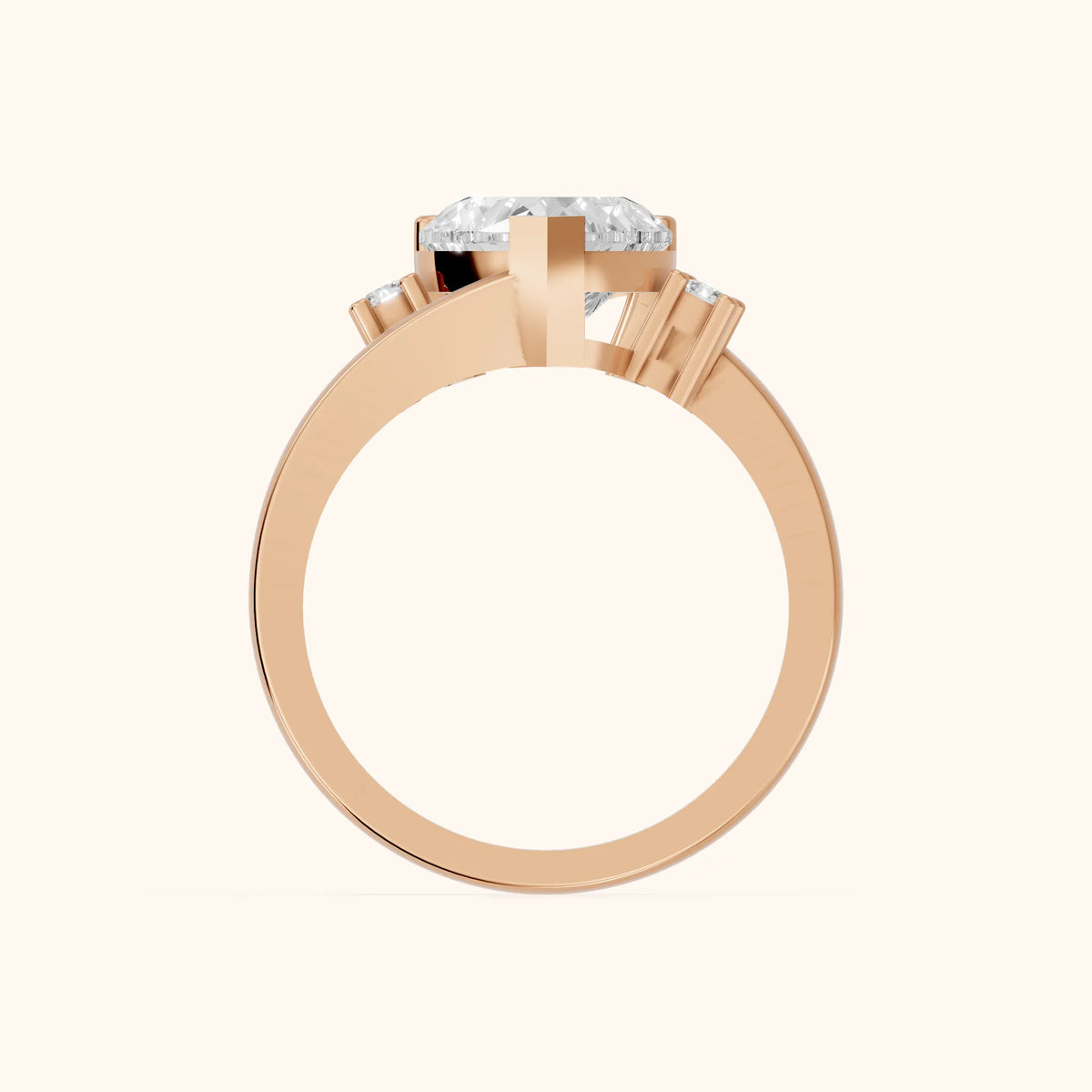 Gardenia Bypass Three-Stone Heart Diamond Engagement Ring in Rose Gold - FingerView.webp