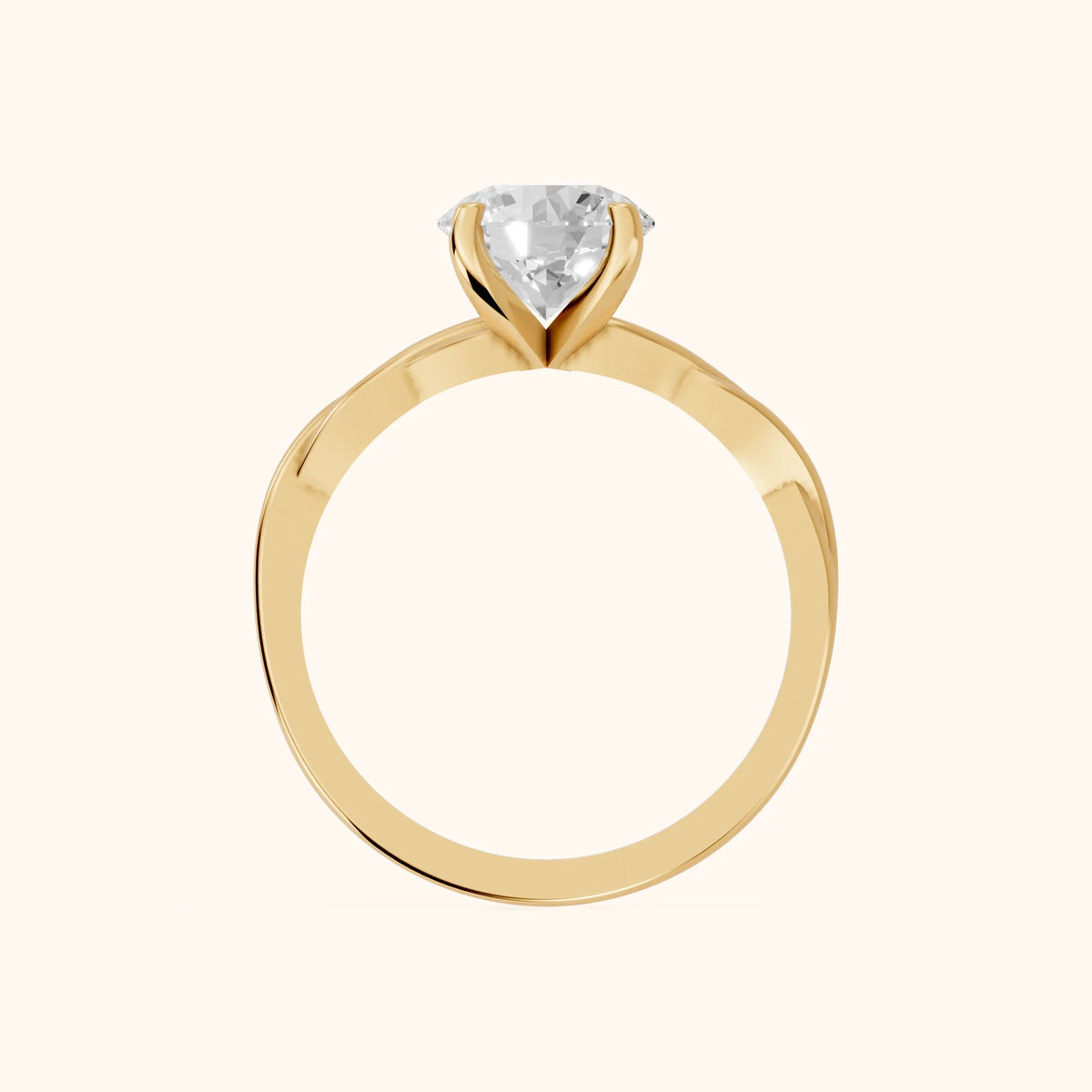 Iris Twist Round Diamond Engagement Ring in Yellow Gold - FingerView