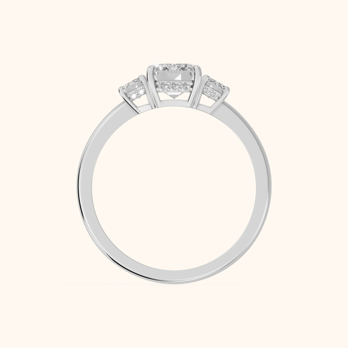 Marian Three-Stone Hidden Halo Emerald Diamond Engagement Ring in Platinum - FingerView.webp