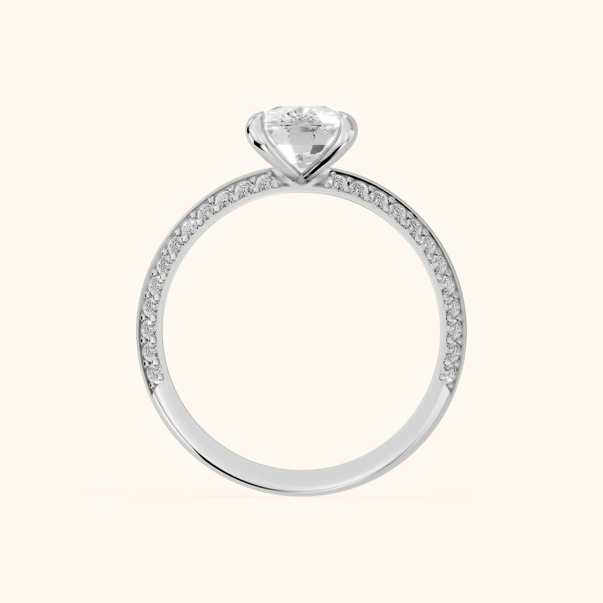 Meredith Knife Edge Pavé Cushion Diamond Engagement Ring in Silver - FingerView.webp
