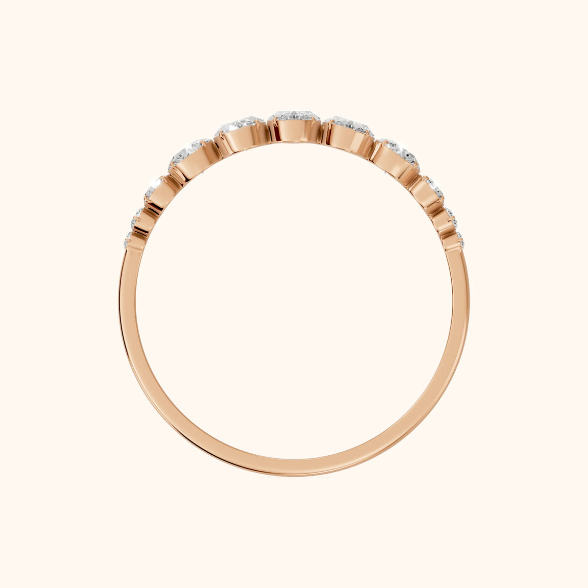 Nerea Riviera Oval & Round Diamond Wedding Band in Rose Gold - FingerView