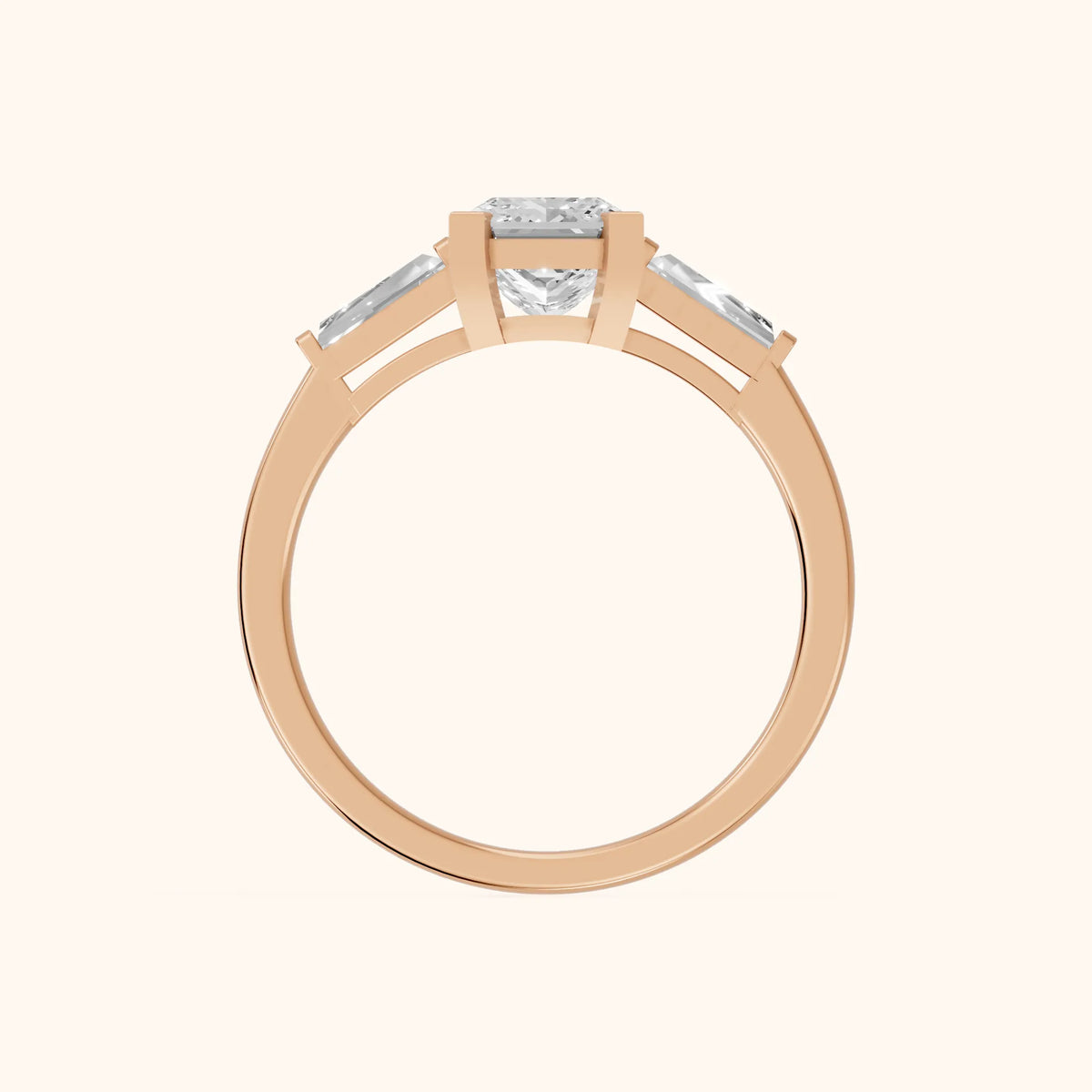 Winnie Three-Stone Princess Diamond Engagement Ring in Rose Gold - FingerView.webp